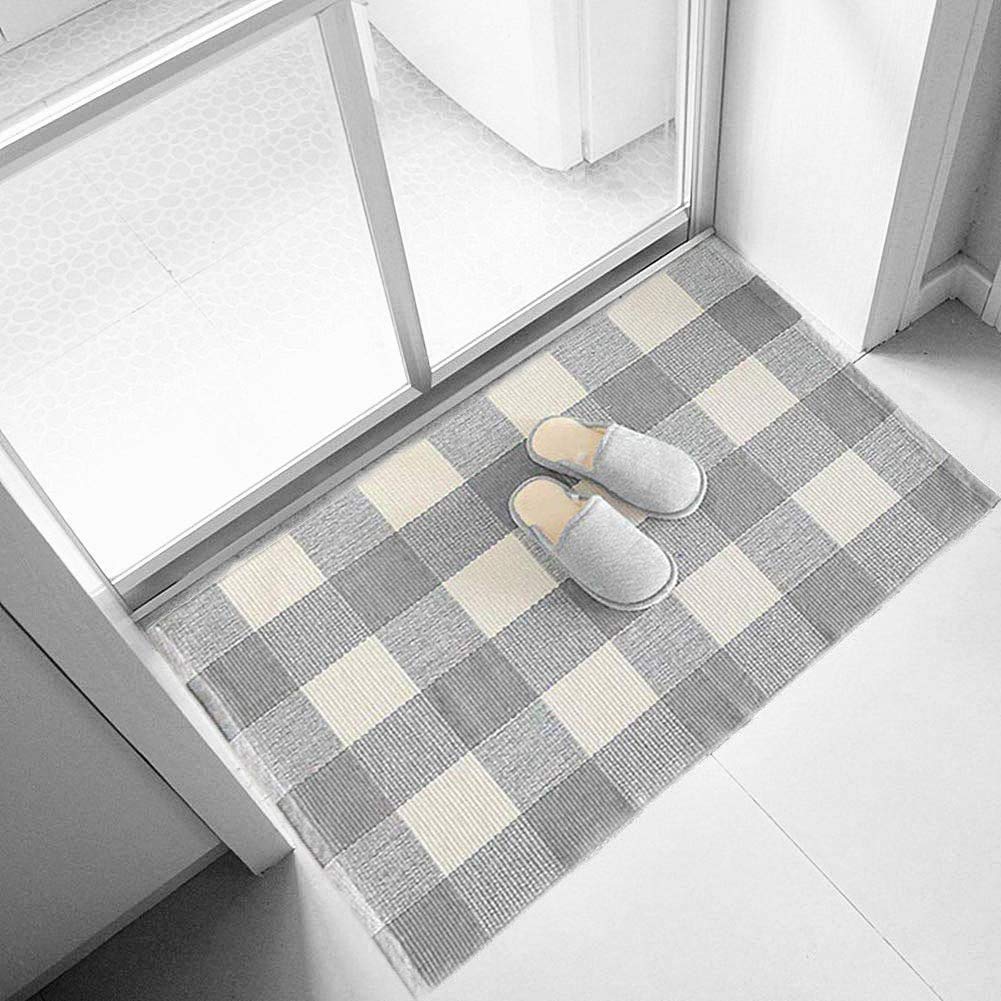Ukeler Grey Buffalo Check Rug 43''×27.5'' - Non-Slip Layered Door Mat, Washable Indoor/Outdoor Welcome Mat for Entryway, Porch, and Home Decor