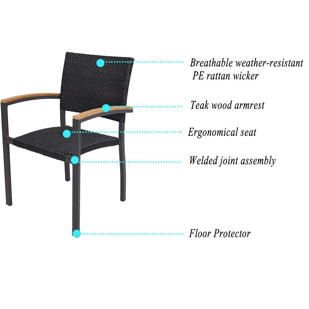 Doprticus 4-Piece Stackable Patio Dining Chairs Set with Armrests - Waterproof Rattan Furniture for Indoor & Outdoor Use - Perfect for Garden, Poolside, and Backyard Entertaining