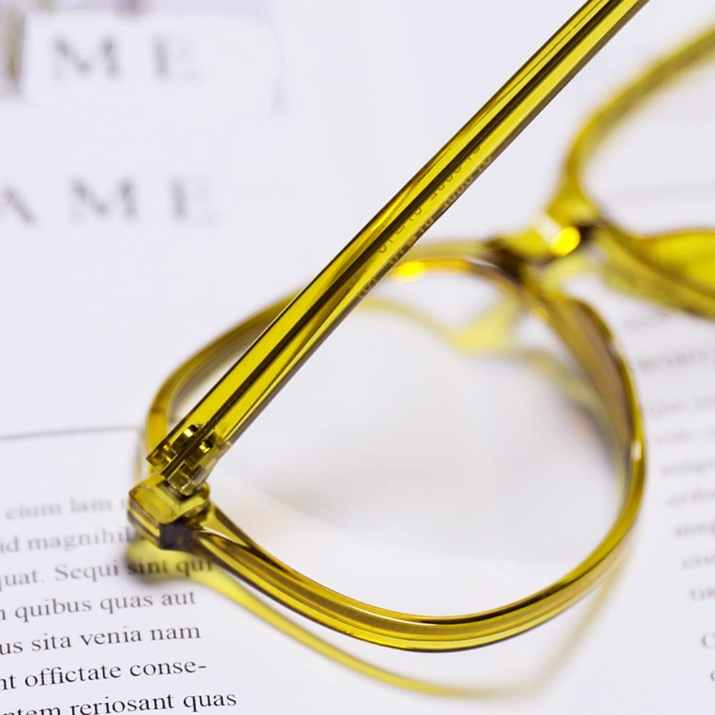 Women's Oversized Fashion Reading Glasses - Transparent Yellow Frame, Spring Hinge, Anti-Eyestrain (2.5X) - Perfect for Reading, Working, and Daily Use