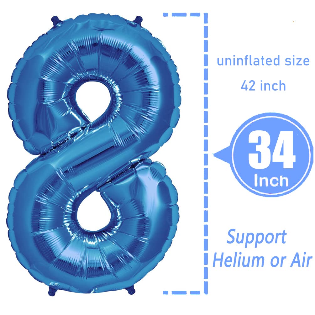 42 Inch Blue Foil Number 8 Balloon - Large Birthday Party Decorations, Anniversary Celebration, Graduation, Baby Shower & Special Event Decor
