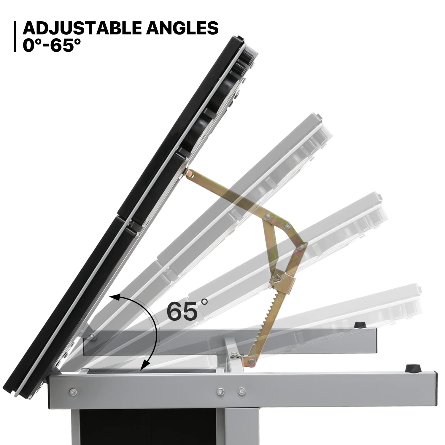 MoNiBloom Adjustable Drafting Table with Wheels, Storage & Side Tray - 0-65° Angle Glass Art Desk with Replaceable Feet for Artists, Architects & Designers - Perfect for Studio, Office & Home Workspace