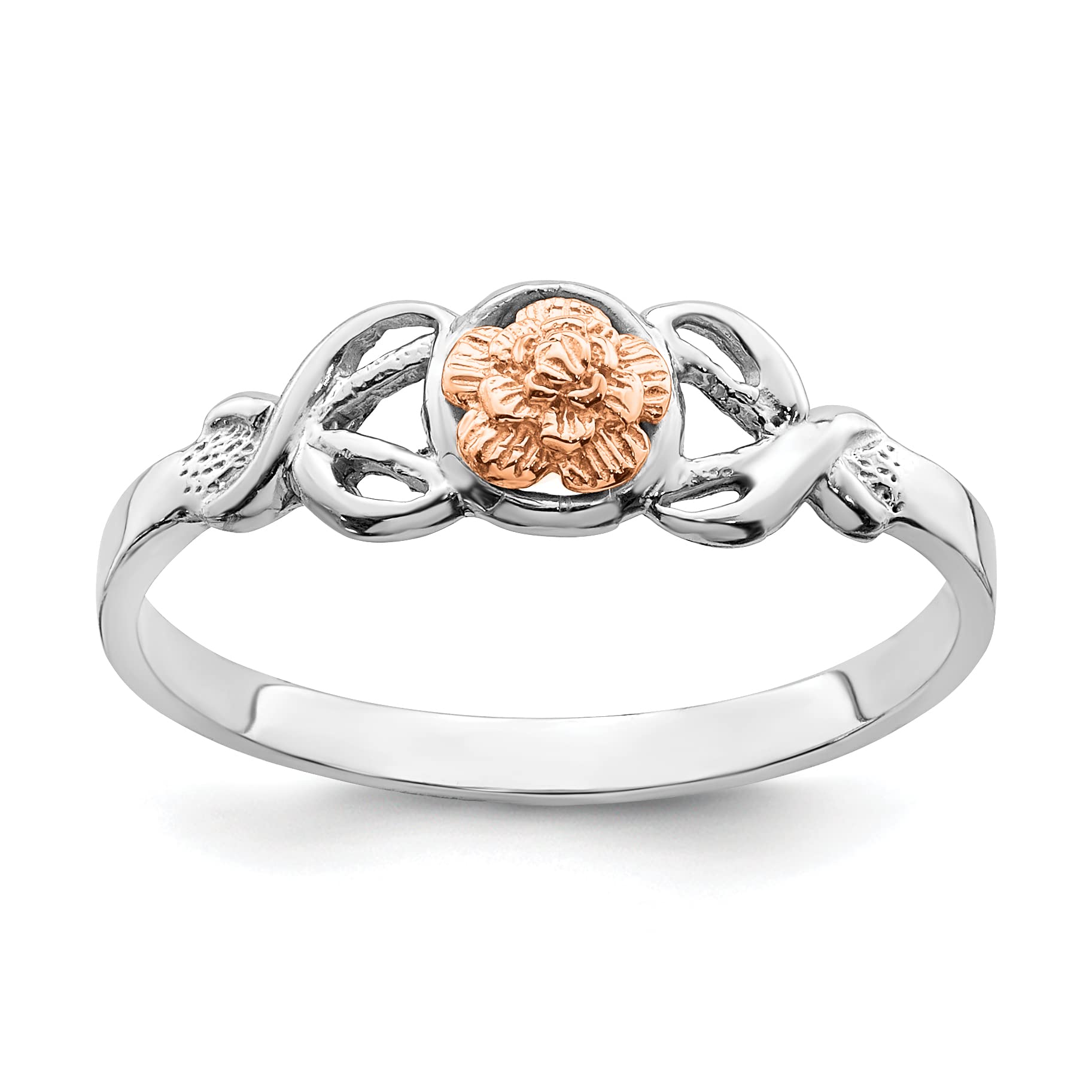 14K Two-Tone Gold White & Rose Flower Ring for Women - Size 7.0 | Elegant Polished Floral Jewelry for Weddings, Anniversaries & Special Occasions