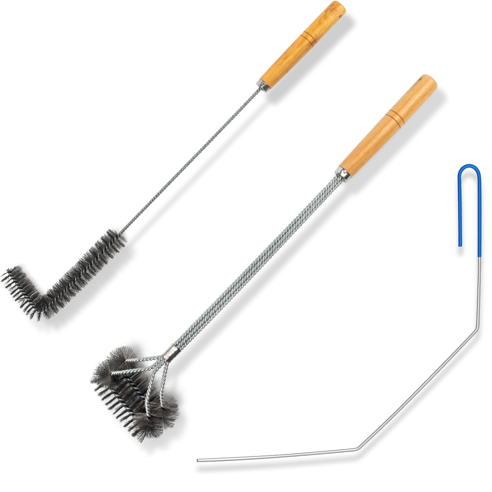 3-Piece Stainless Steel Fryer Cleaning Kit - Basket Brush, L-Shape Brush & Rod for Deep/Air Fryers