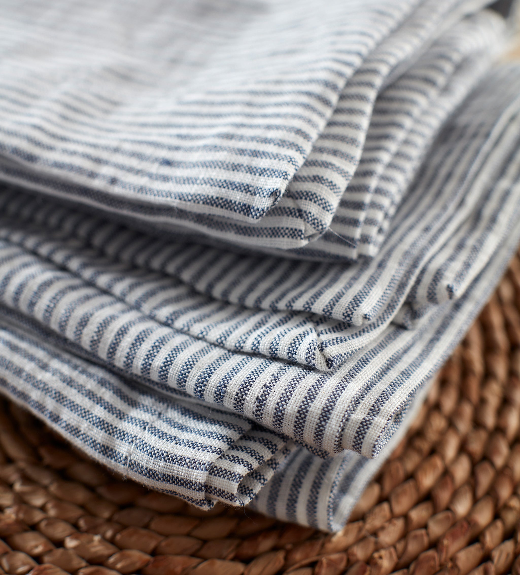 Premium French Blue Sid Stripe 100% Linen Napkins Set of 4 - Elegant Table Linens for Fine Dining, Weddings & Home Decor