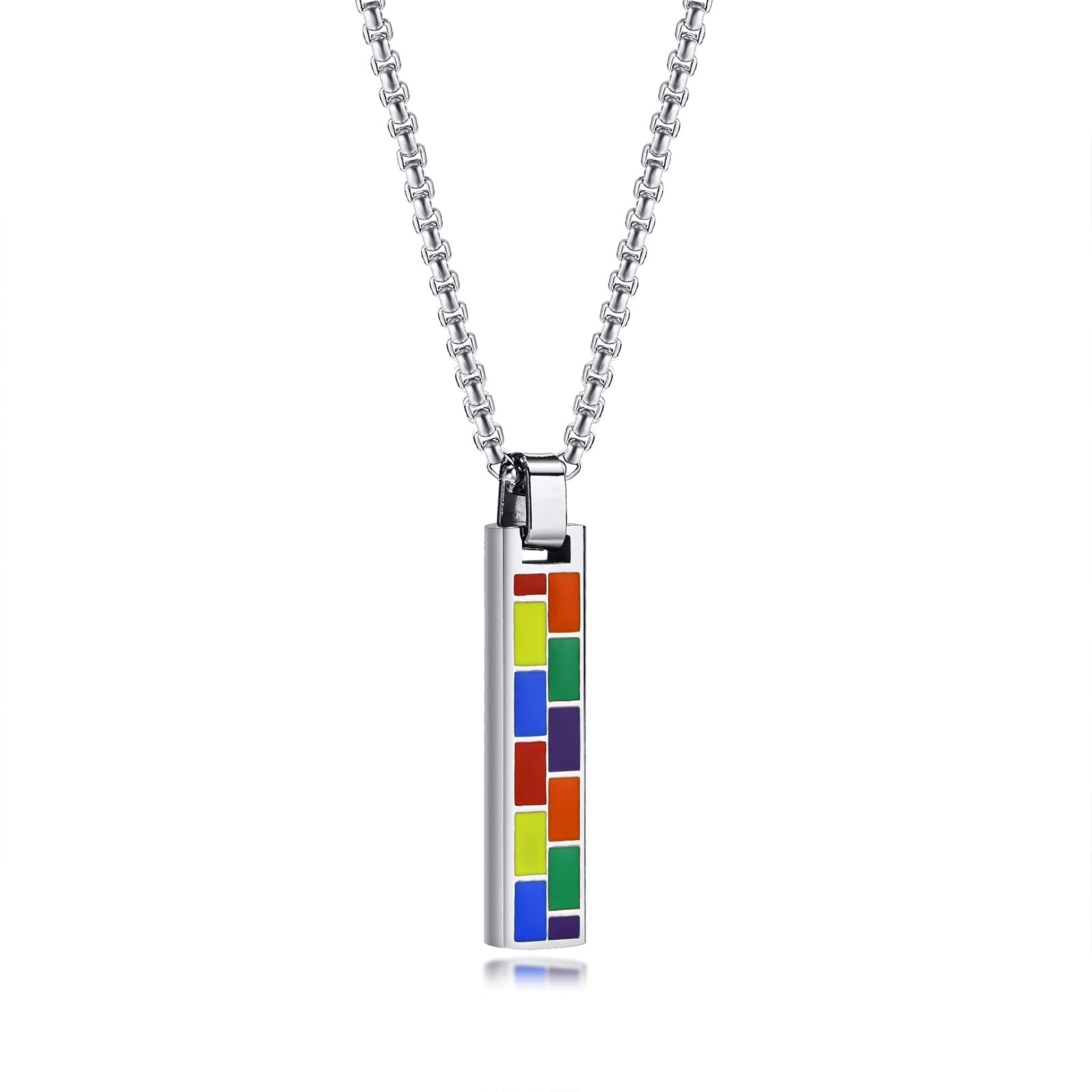 AIKESIWAI Lesbian Pride Necklace - Rainbow Rectangular Pendant for LGBT Women - Stainless Steel Gay Pride Jewelry - Perfect for Pride Parades, LGBTQ Events & Everyday Wear