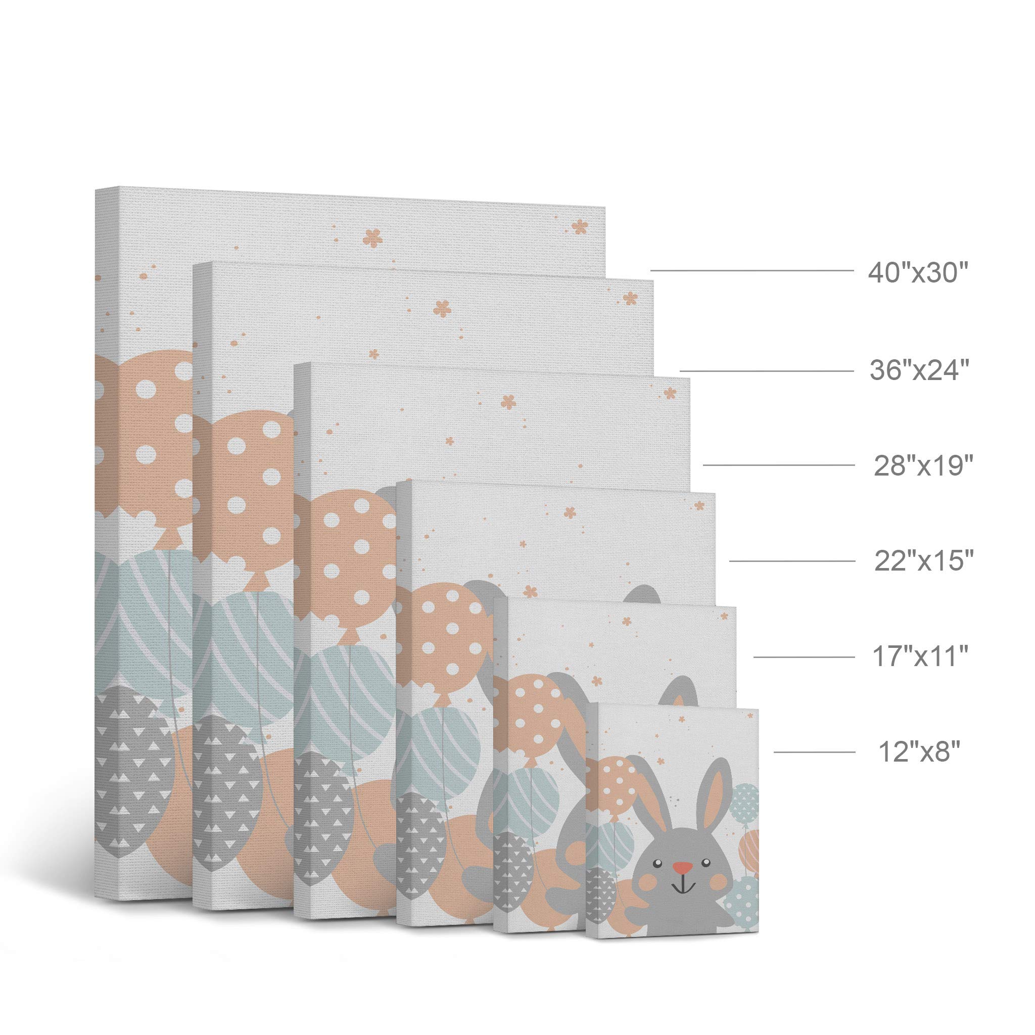 Cute Gray Rabbit with Balloons Canvas Print - Nursery Wall Art Decor for Baby & Kids Room - Ready to Hang 22x15 - Made in USA | Perfect for Birthday Gifts, Baby Showers & Children's Bedroom Decor