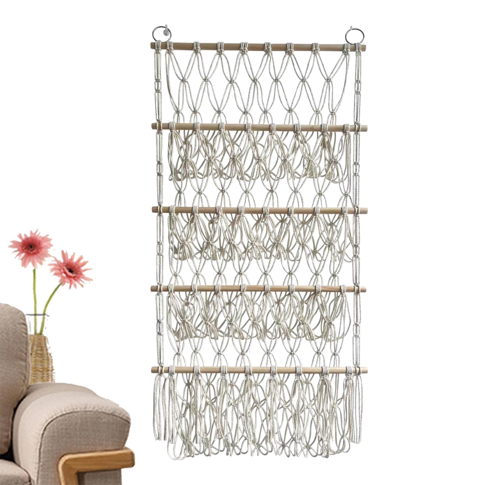 4-Layer Bohemian Wall Mounted Stuffed Animal Organizer - Adjustable Macrame Plush Toy Hammock for Nursery & Bedroom Decor | Perfect for Kids Room Storage and Boho Home Organization