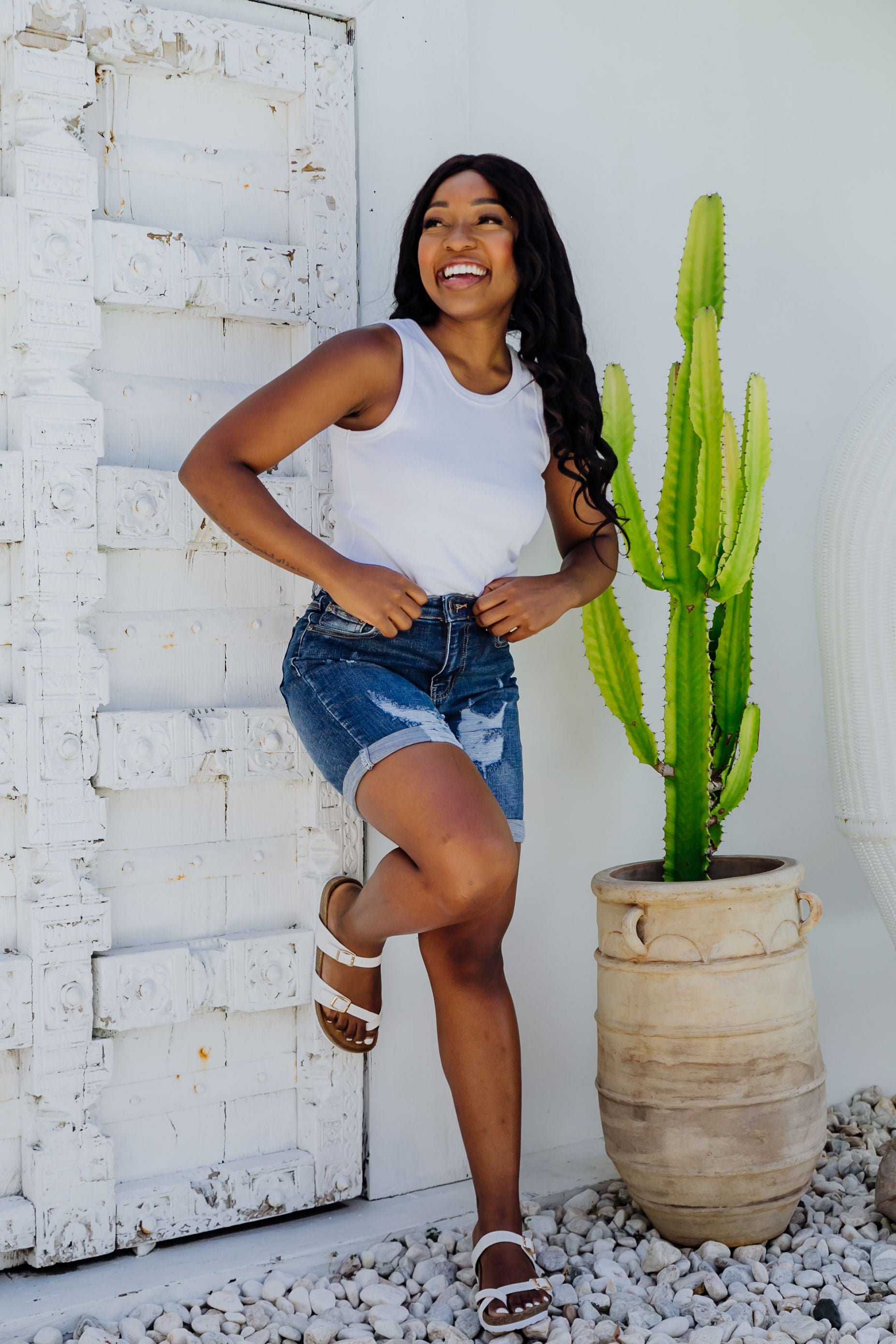 Layni Women's High Waist Denim Shorts - Stretch Comfort Fit Distressed Denim Shorts for Summer | Perfect for Casual Outfits, Beach Trips, and Music Festivals