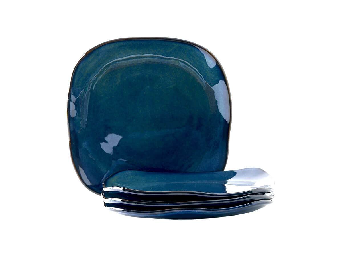 Artisan Night Sky Blue 9-Inch Square Reactive Glaze Salad Plates - Set of 4 | Heavy Duty & Chip Resistant | Lead & Cadmium Free | Freezer to Oven Safe (Up to 500°F) | Perfect for Dinner Parties, Holiday Meals & Everyday Dining