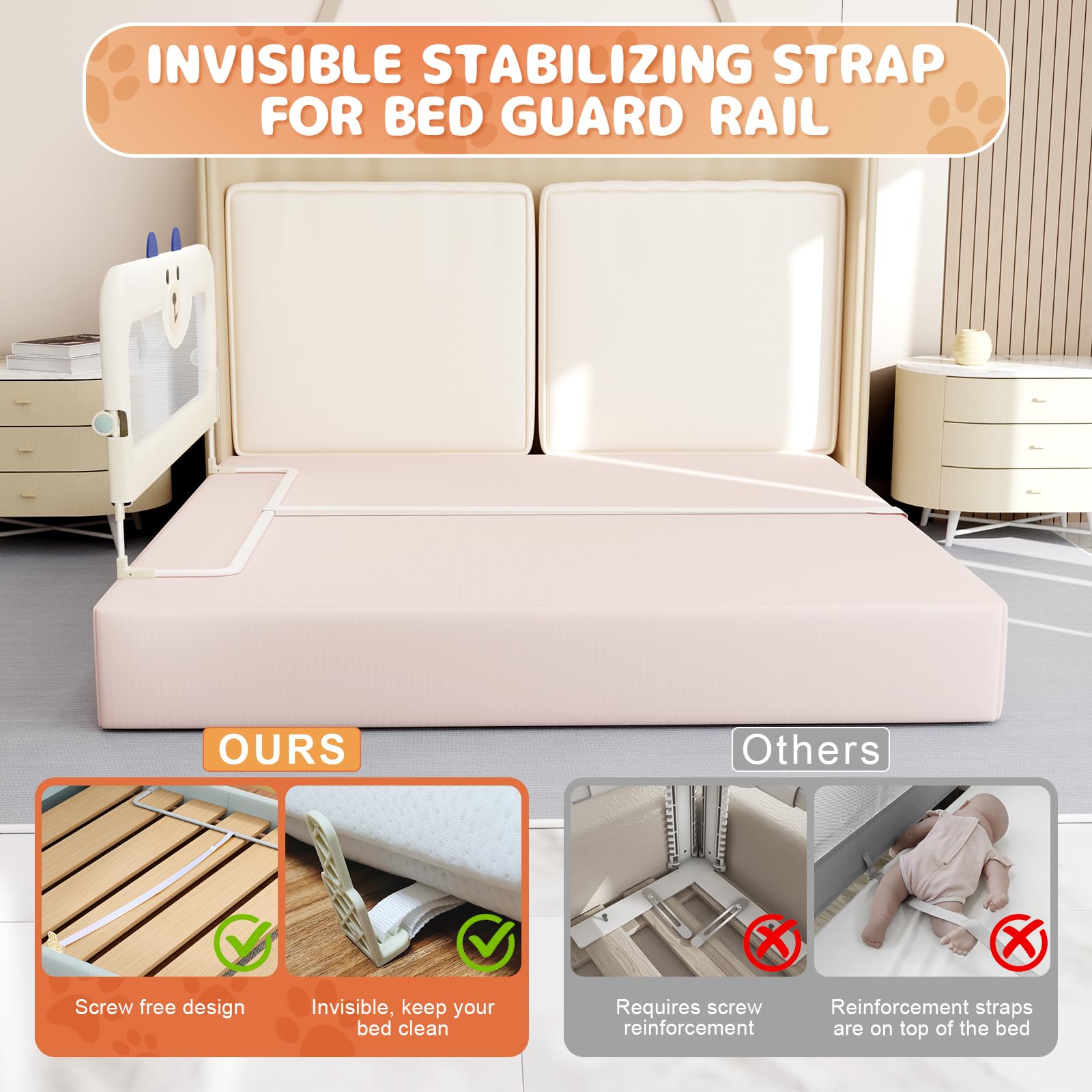OMZER 32'' Swing Down & Height Adjustable Bed Guard Rail for Toddlers - Safety Bed Rail for Twin, Queen, King & Full Size Beds | Perfect for Babyproofing & Preventing Falls During Sleep