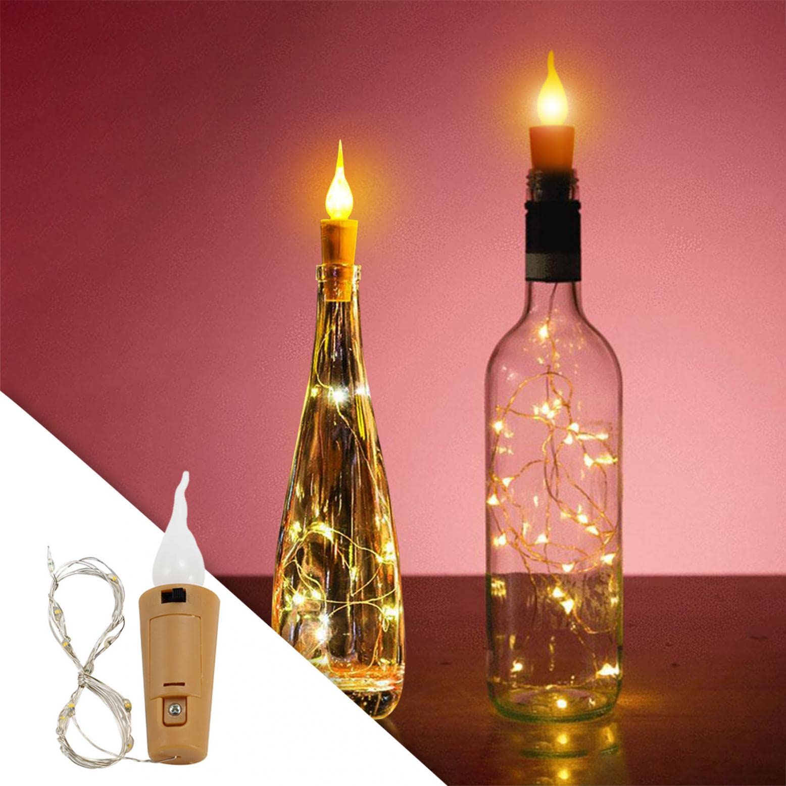 YLLQXI Warm White & Flashing LED Bottle String Lights with Cork Base - Battery Operated Christmas Lights for Indoor Decor, Holiday Parties, Weddings & Home Ambiance