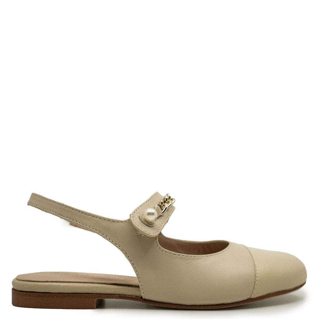 Blublonc Women's Taupe Captoe Pearl Slingback Heels - Elegant Dress Shoes for Work, Party & Wedding | Comfortable Low Block Heel Pumps for Office, Cocktail & Formal Events