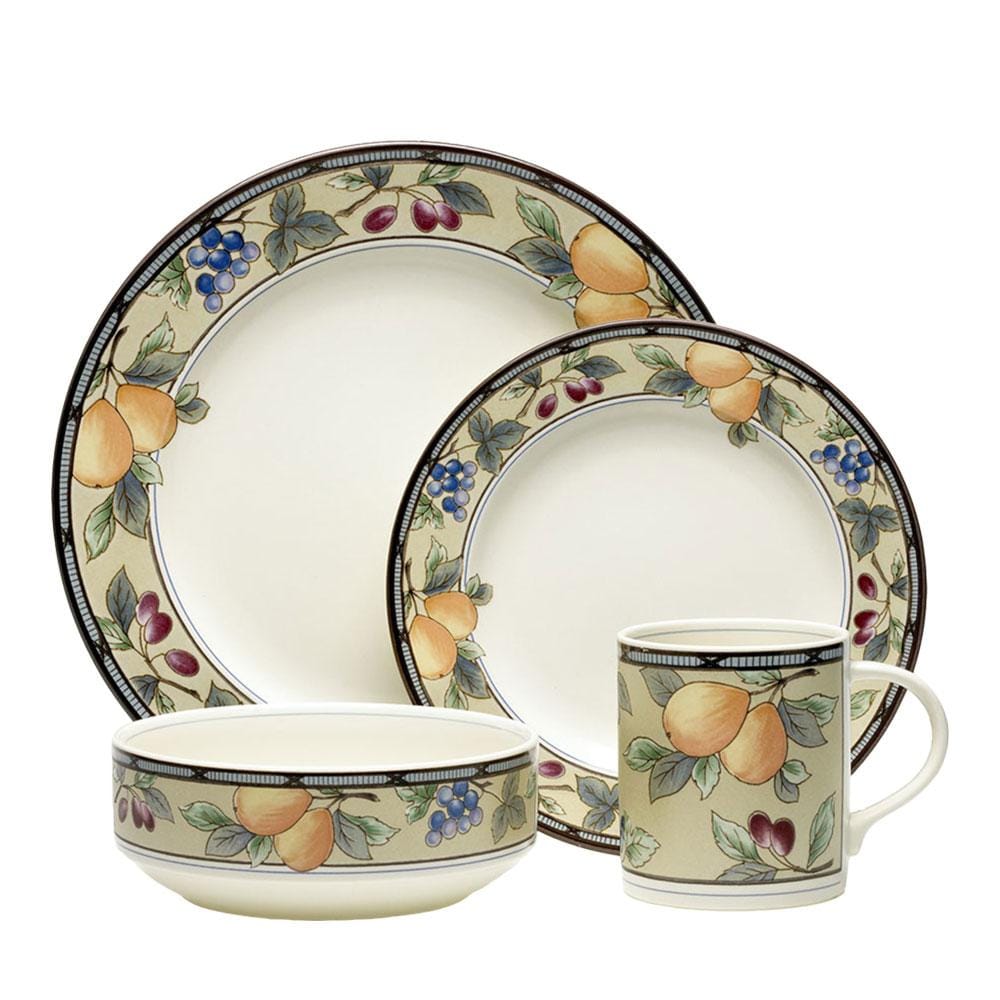 Premium Garden Harvest® 16-Piece Dinnerware Set - Elegant Porcelain Plates, Bowls & Mugs for Family Dining, Dinner Parties & Outdoor Entertaining