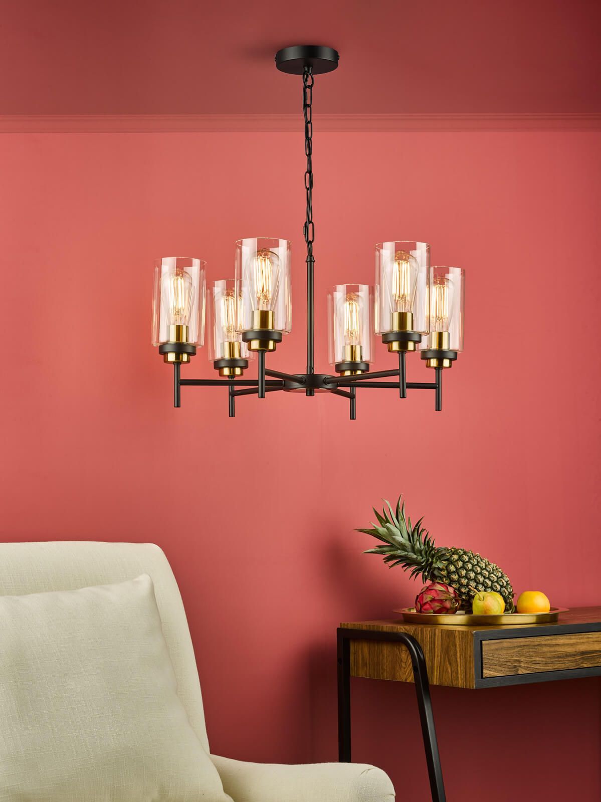 6Lt Center Ceiling Light Fixture - Satin Black Finish, IP20 Rated - Perfect for Living Room, Bedroom, or Dining Room Lighting