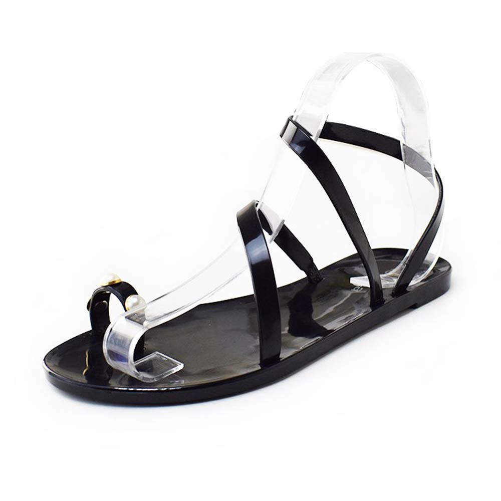 Heipeiwa Women's Strappy Jelly Sandals with Pearl Toe - Fashion Beach Casual Flat Sandals for Summer, Vacation & Outdoor Wear