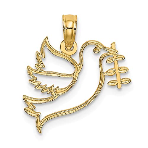 14K Gold Dove with Olive Branch Charm Pendant Necklace - Elegant Jewelry Gift for Women - Perfect for Weddings, Anniversaries & Special Occasions
