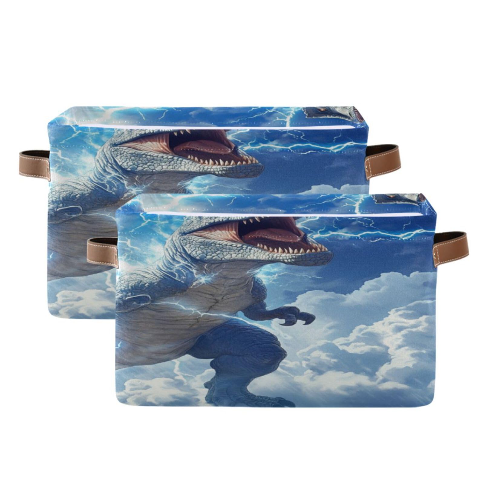 Large Fabric Storage Bins with Handles - Collapsible Closet Organizer for Clothes, Toys & Home Decor (Blue Dinosaur)
