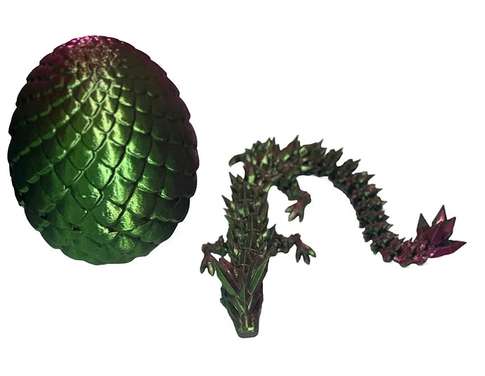 3D Printed Large Dragon & Egg Statue - Cerise & Green Fantasy Decor for Home, Office, and Gaming Room Display