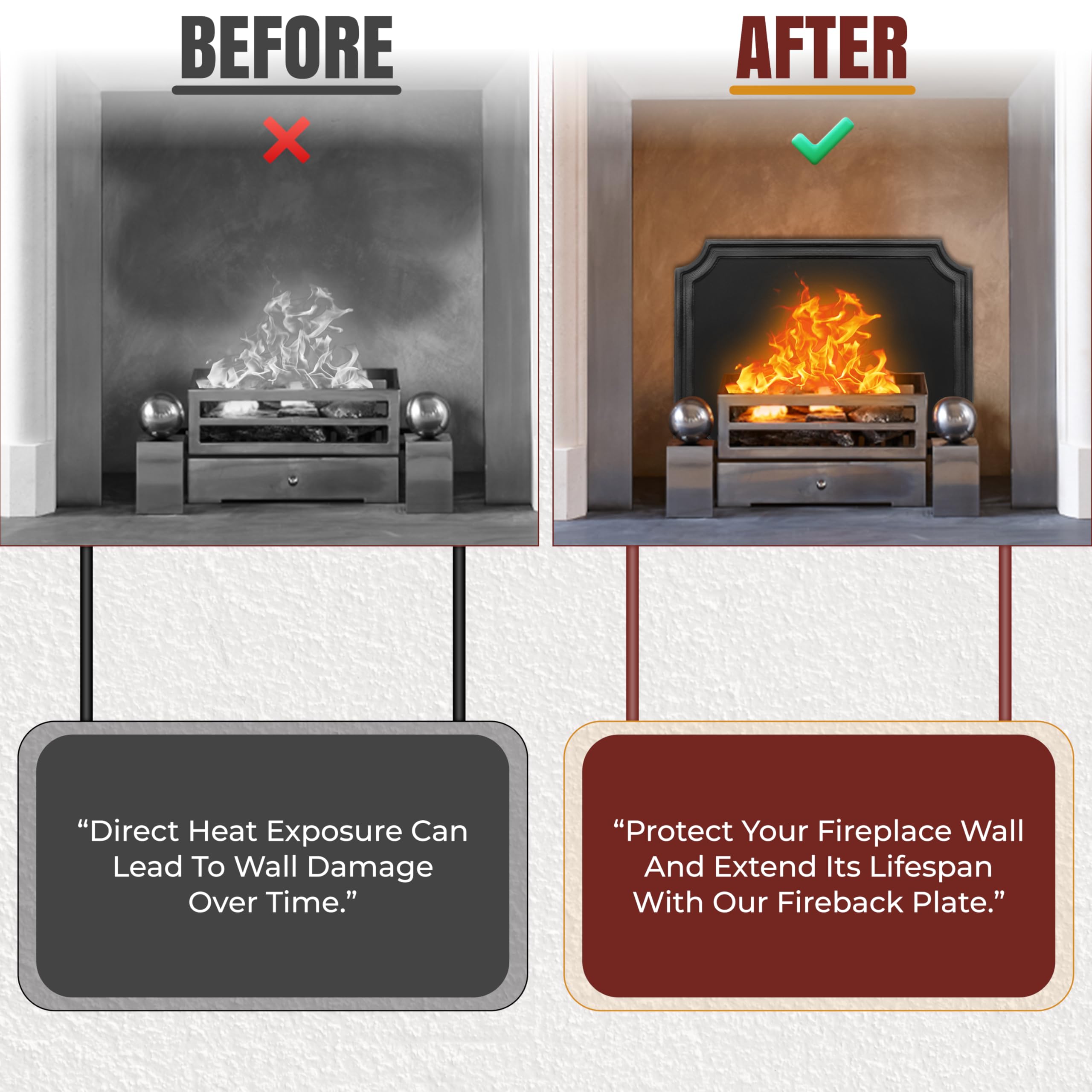 SIMOND STORE - 20''x16'' Cast Iron Fireback for Fireplace - Heat Reflector & Wall Protector with Decorative Design - Perfect for Home Heating, Fireplace Safety, and Living Room Decor