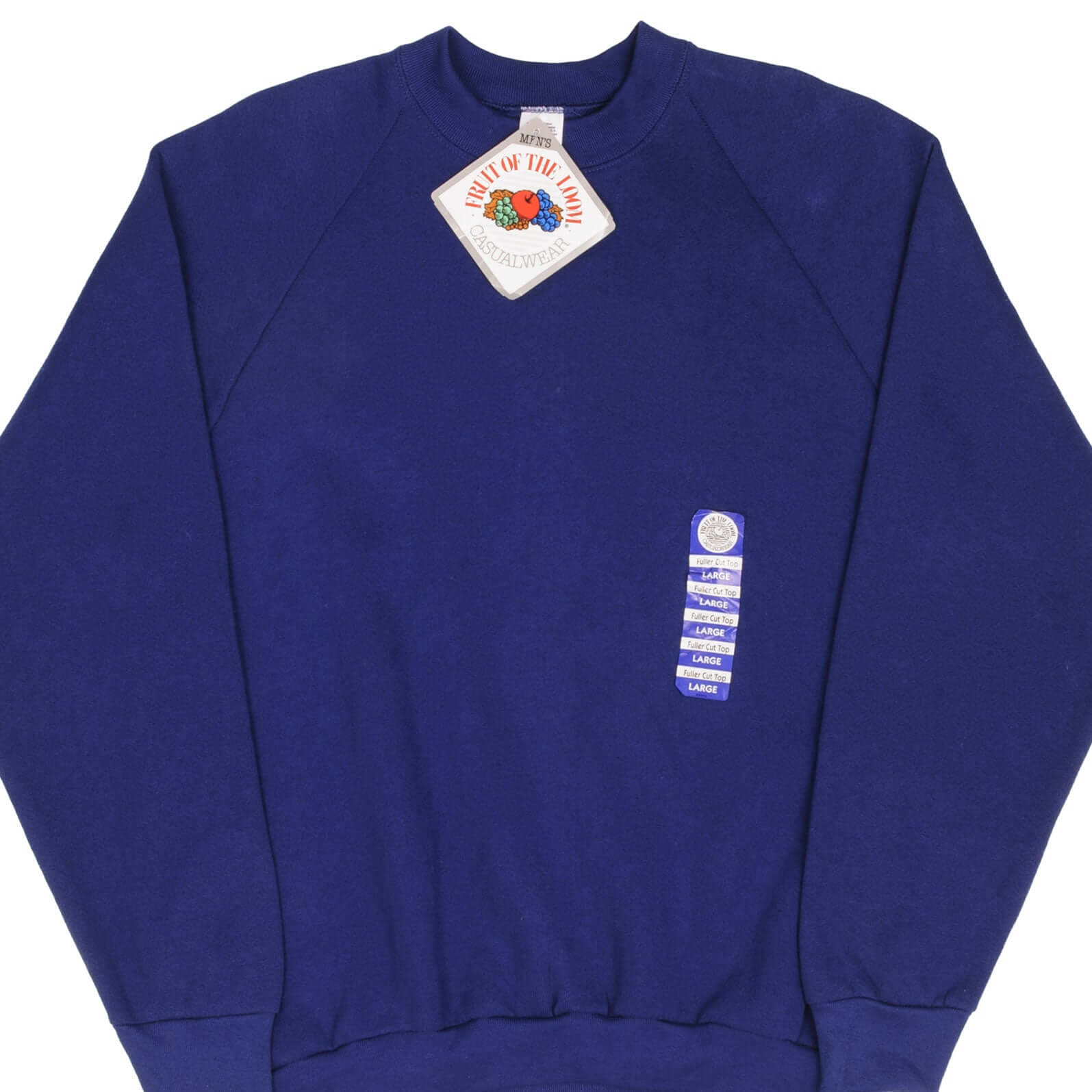 Vintage Fruit of the Loom Blue Crewneck Sweatshirt 1992 Large Deadstock - Retro 90s Style Unisex Pullover for Casual Wear & Street Fashion