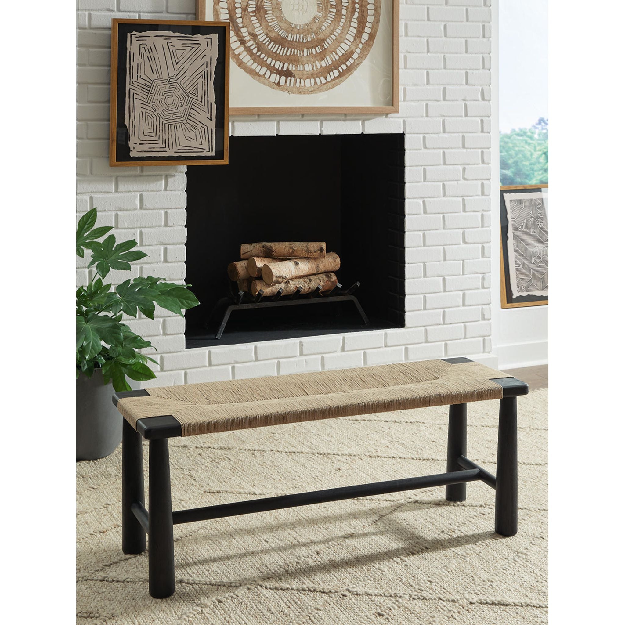 Acerman Wooden Bench - Black & Natural Finish - Perfect for Indoor & Outdoor Use in Living Rooms, Gardens, and Patios