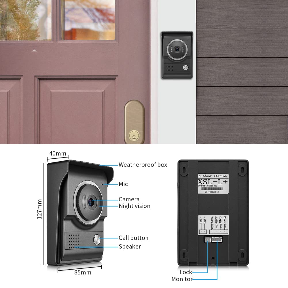 7 Inch Video Intercom System with Camera & Monitor - Weatherproof Outdoor Doorbell, IR Night Vision, Two-Way Audio & Remote Unlock (1 Camera + 2 Monitors) for Home Security & Smart Access Control