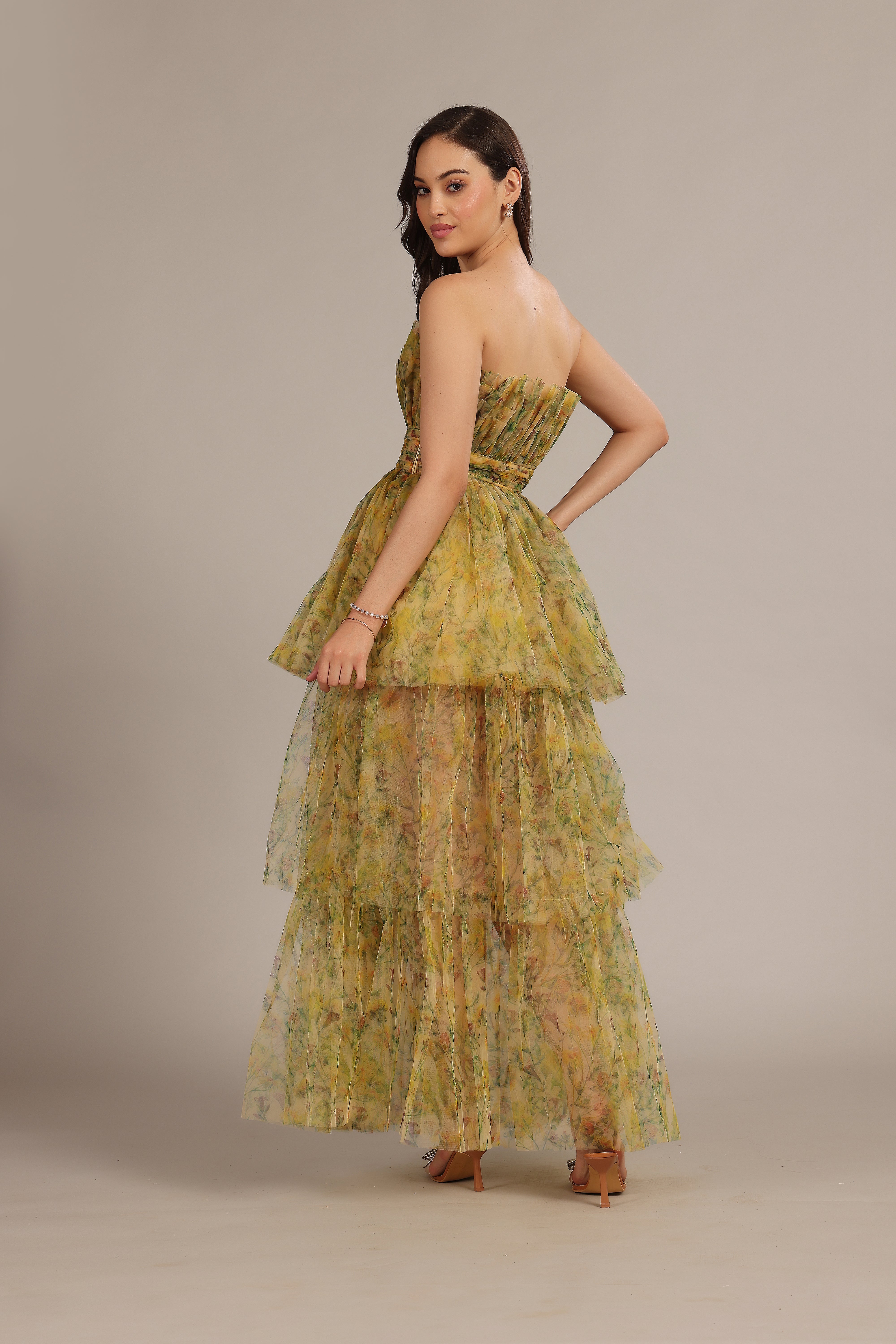 Natalia Yellow Floral Tulle Maxi Dress - Elegant Long Formal Gown for Weddings, Prom, Evening Parties & Special Occasions