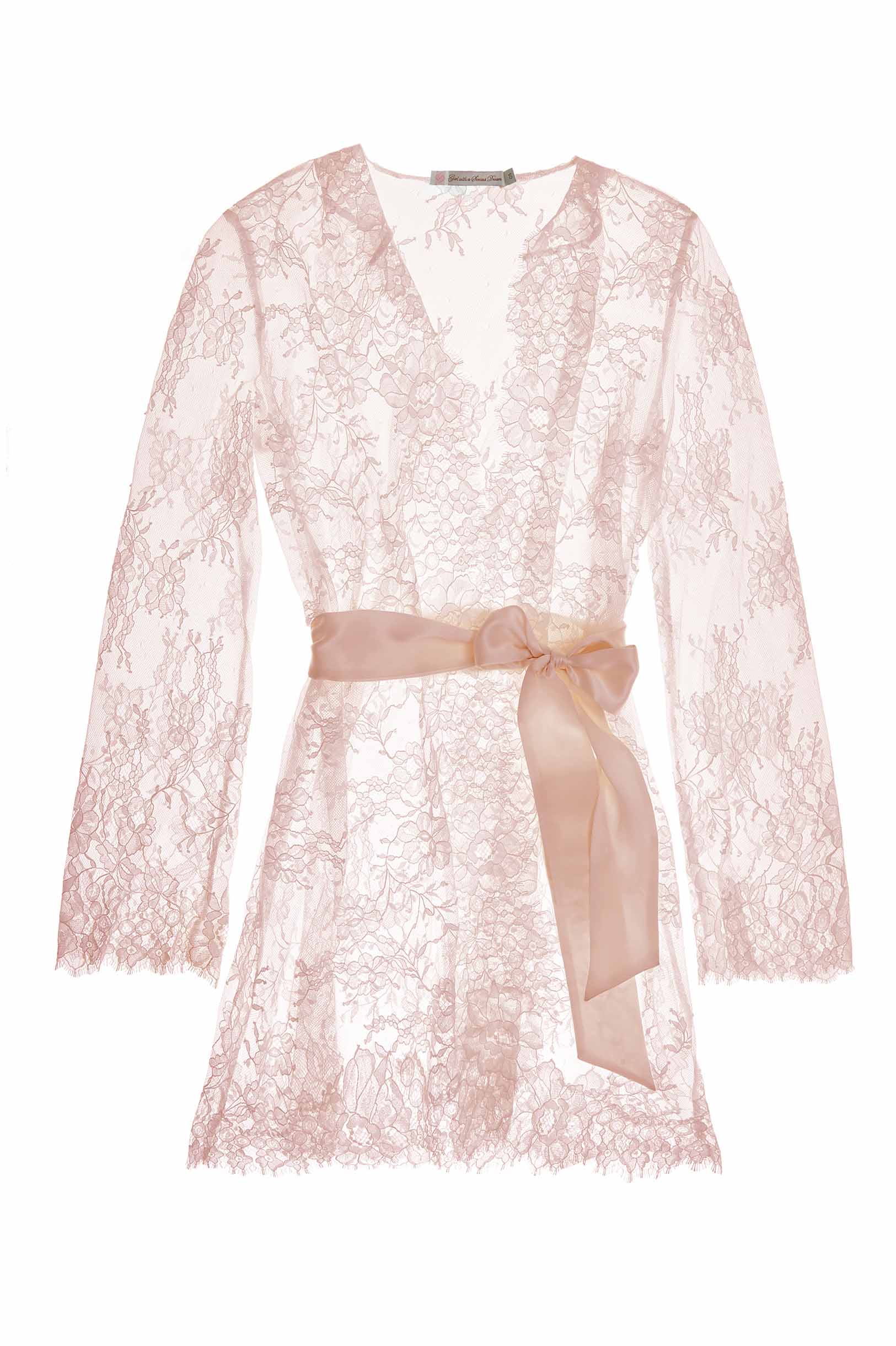 Elegant Camellia Lace Robe in Rose Pink - Soft Women's Kimono Bathrobe for Spa, Bridal Shower & Luxury Loungewear