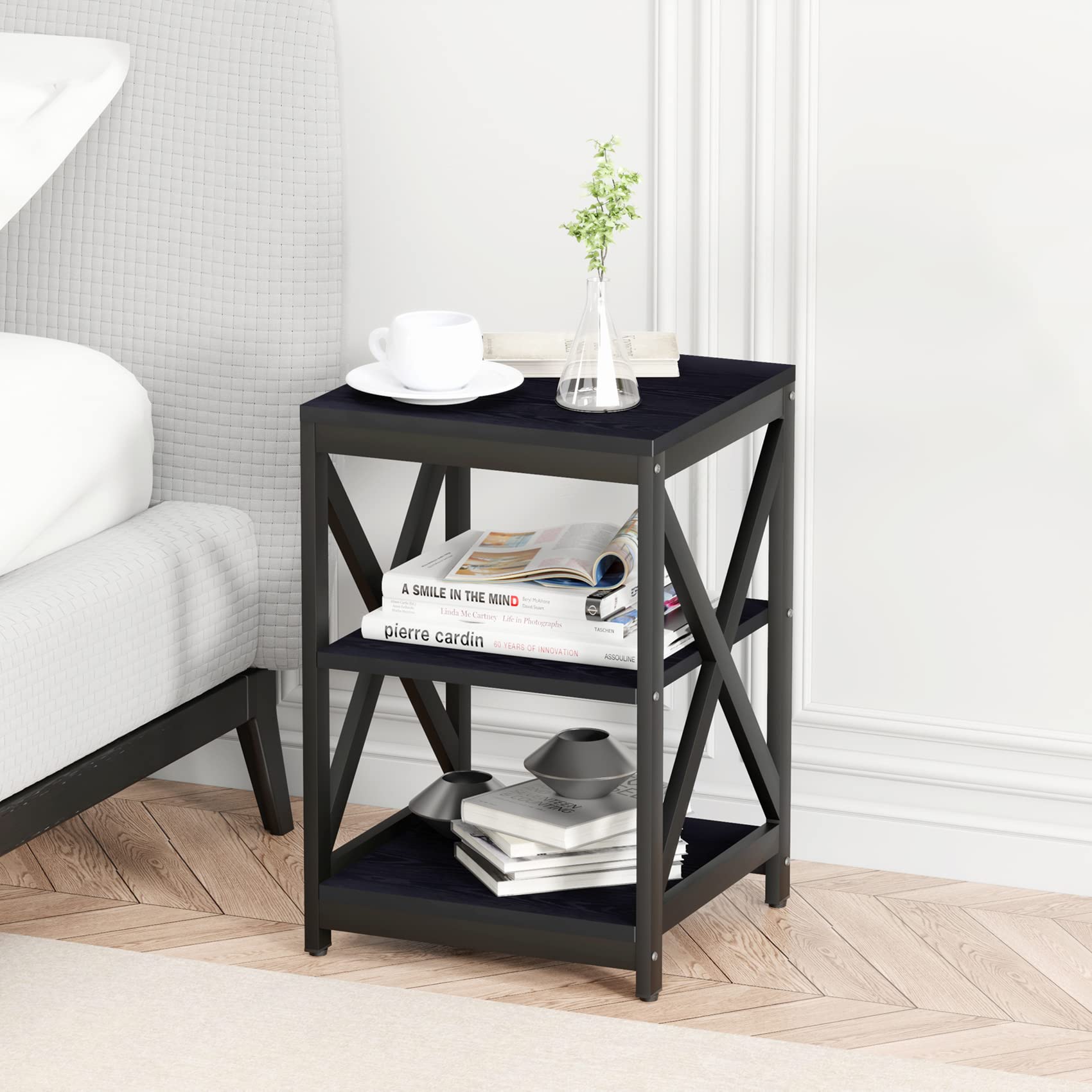 Bigbiglife 3-Piece Industrial X-Design Coffee Table Set with Storage - Coffee Table & 2 End Tables for Living Room, Apartment, Home Decor (Black) | Perfect for Small Spaces, Modern Furniture & Storage Solutions