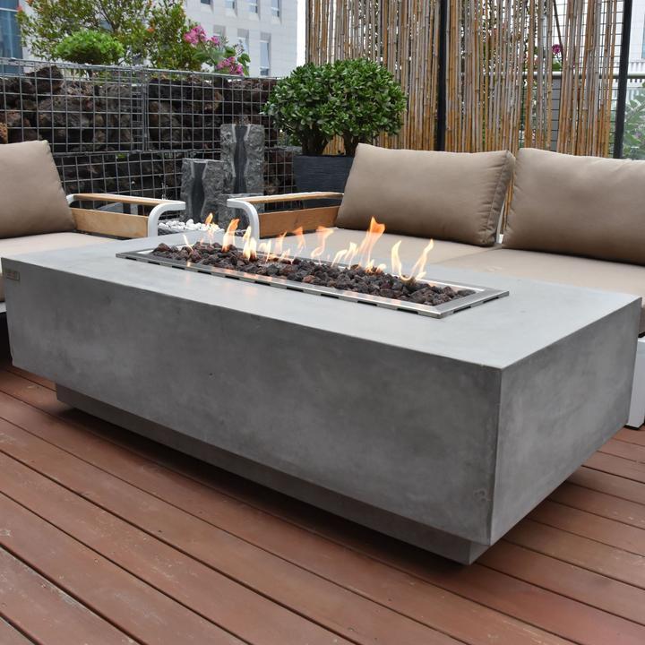 Elementi Granville Cast Concrete Fire Table - Outdoor Patio Fire Pit with Lava Rocks for Backyard, Garden, and Poolside Gatherings - OFG121