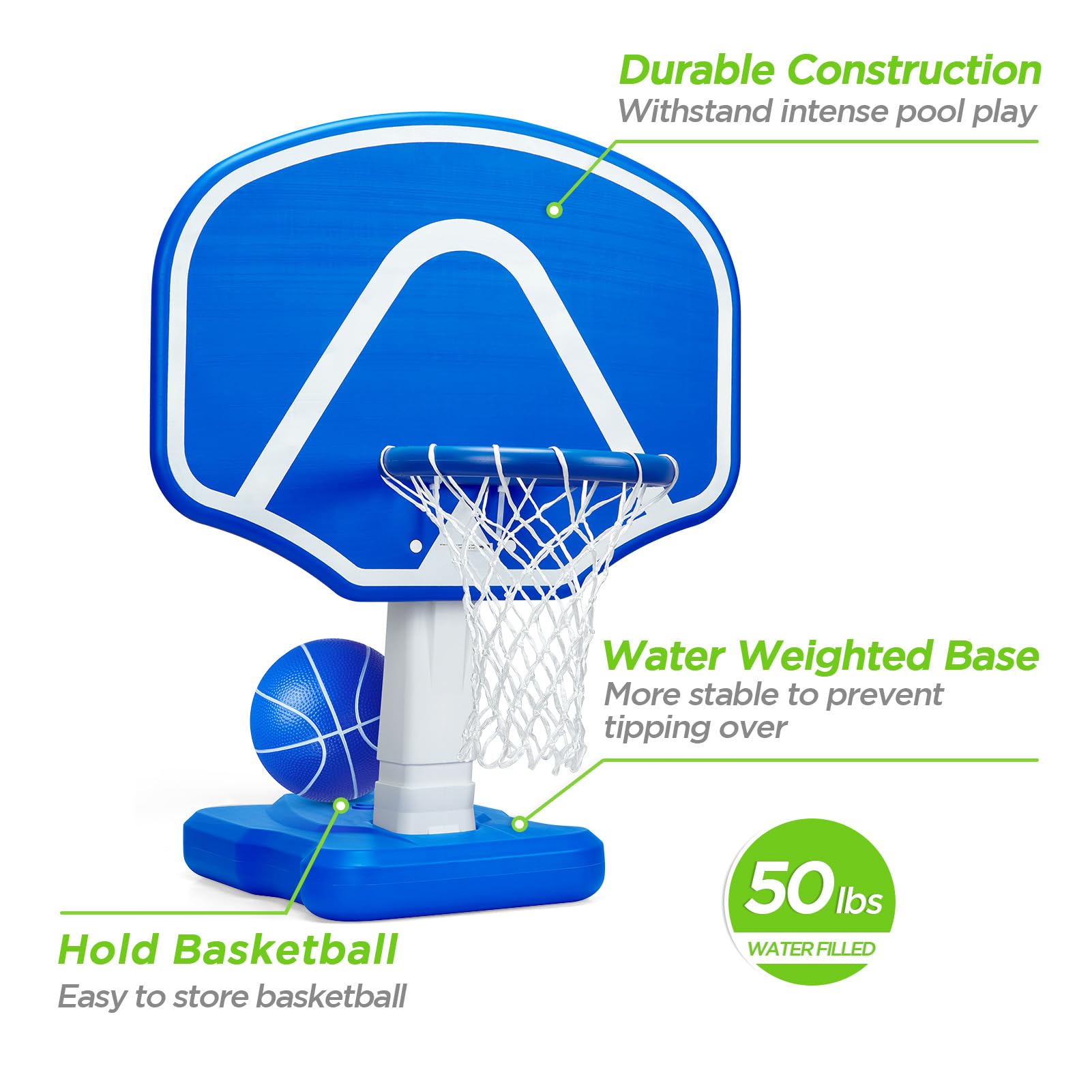 Adjustable Height Pool Basketball Hoop Set with 2 Balls & Pump - Large Inflatable Water Basketball Hoop for Pool Games - Perfect for Backyard Pool Parties, Summer Fun & Family Outdoor Activities