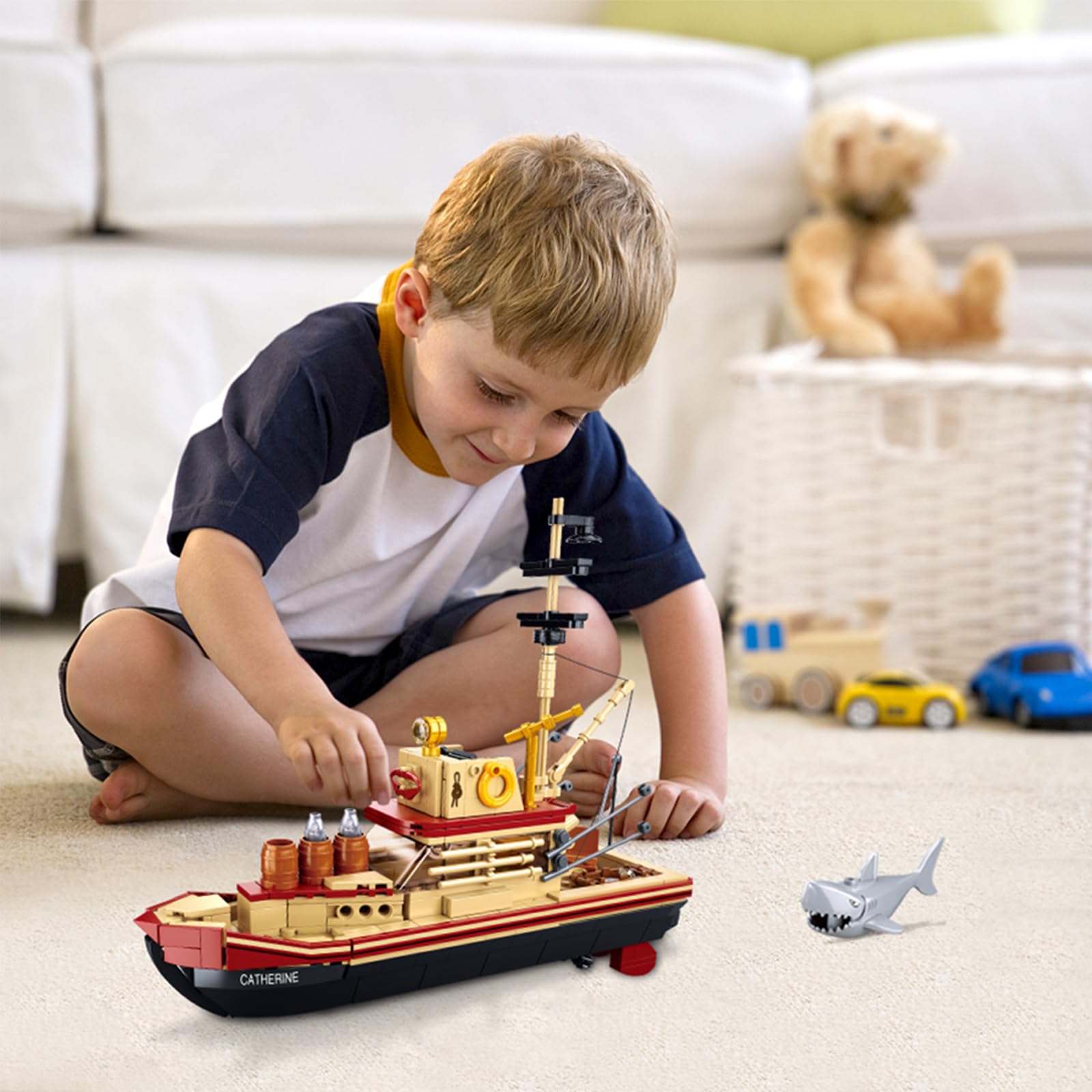 City Jaws Fishing Boat Building Block Kit - 592 PCS Lego-Compatible Marine Toy for Kids & Adults Age 6+ | Perfect for Ocean Exploration Enthusiasts, Sea Fishing Decor & Creative Playtime