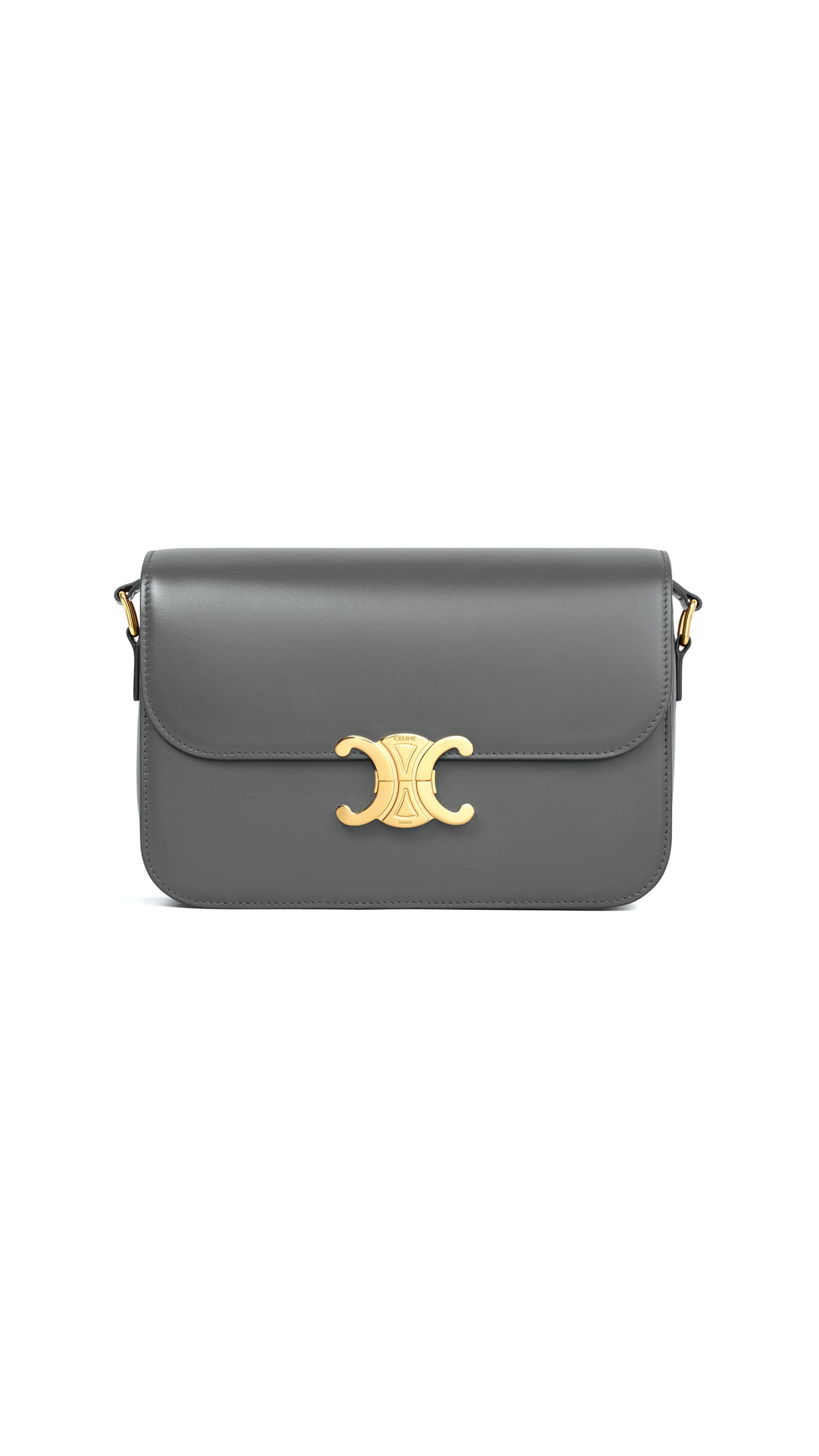 Luxury Classique Triomphe Bag in Shiny Calfskin Leather - Anthracite Gray | Elegant Designer Handbag for Women | Perfect for Work, Evening Events & Special Occasions