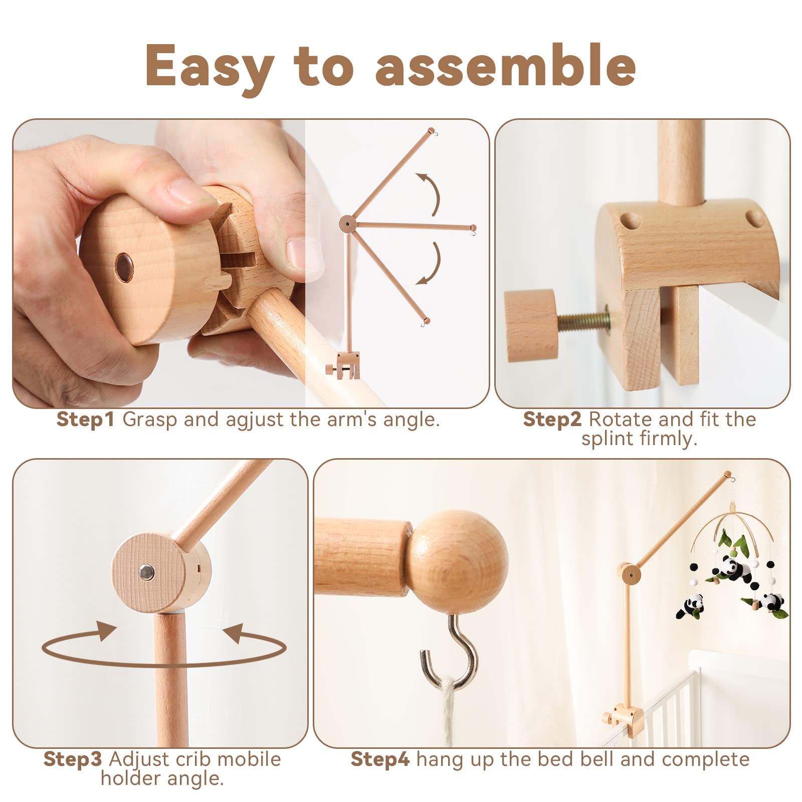Wooden Baby Crib Mobile Arm with Anti-Slip Design - Nursery Mobile Hanger for Hanging Plush Toys & Decorations (Arm Only) | Perfect for Newborn Rooms, Baby Showers & Nursery Decor