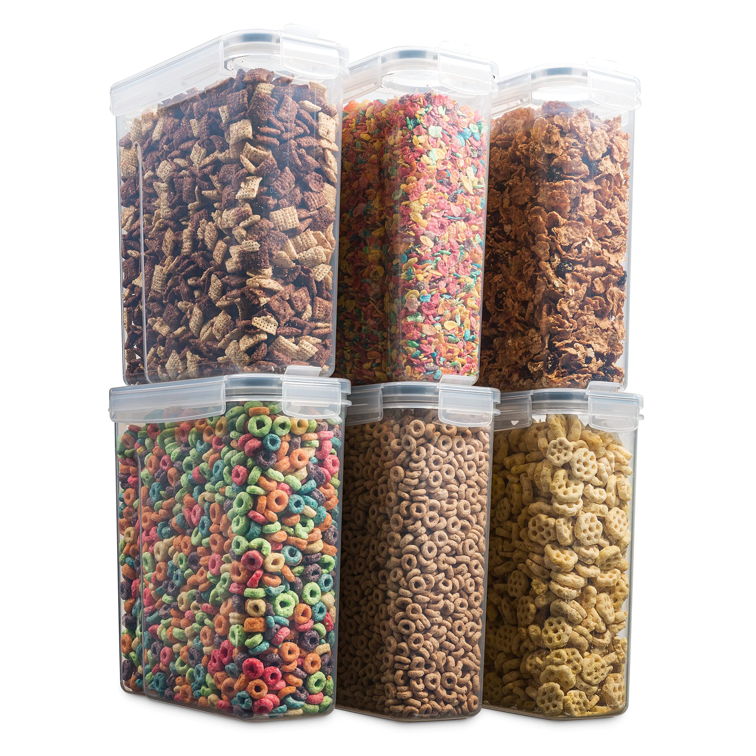 6 Pack Airtight Food Storage Containers - BPA Free Plastic Kitchen & Pantry Organization Canisters for Cereal, Dry Pet Food, Flour, Sugar, Rice, Nuts & Snacks (135.5 Oz) - Includes Labels & Chalk Marker - Perfect for Home, Office & Meal Prep Organization