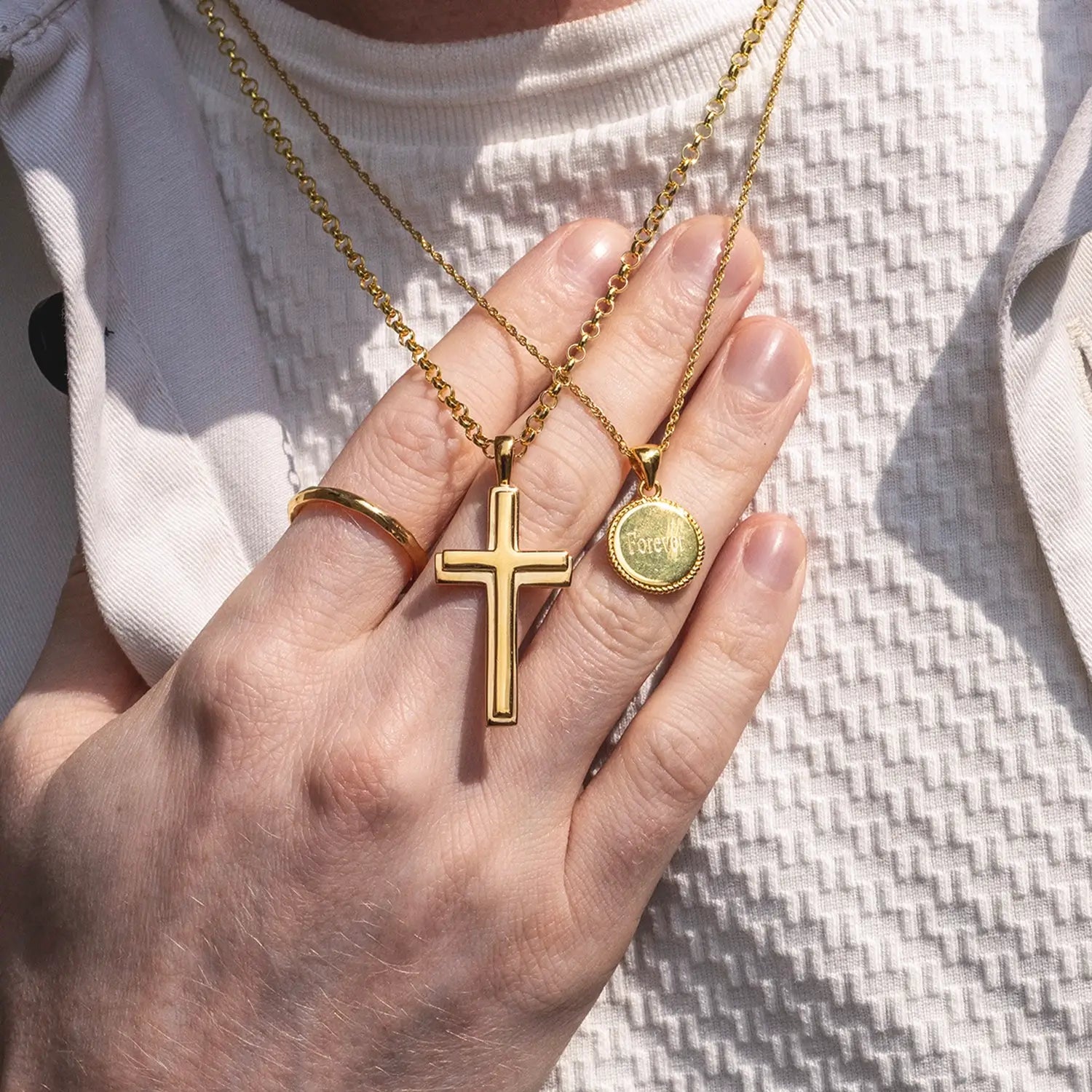 Men's 14K Gold Plated Heavy Cross Pendant Necklace for Men - Religious Jewelry Gift for Baptism, Confirmation & Everyday Wear