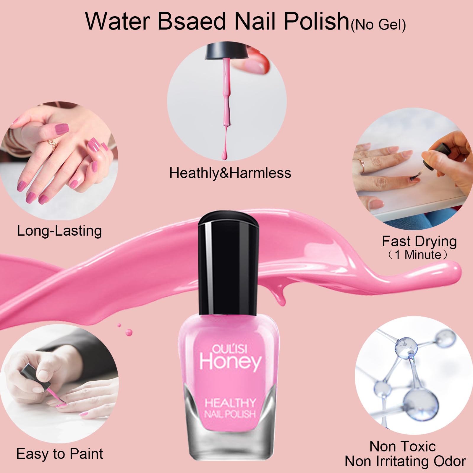 OUL'ISI Non Toxic Quick Dry Nail Polish Set - 10 Bottles Water Based Nail Polish for Women, Fingernail & Toenail, Easy Peel Off, Non Gel Formula | Perfect for Home Manicures, Salon Nail Art & Gift Giving