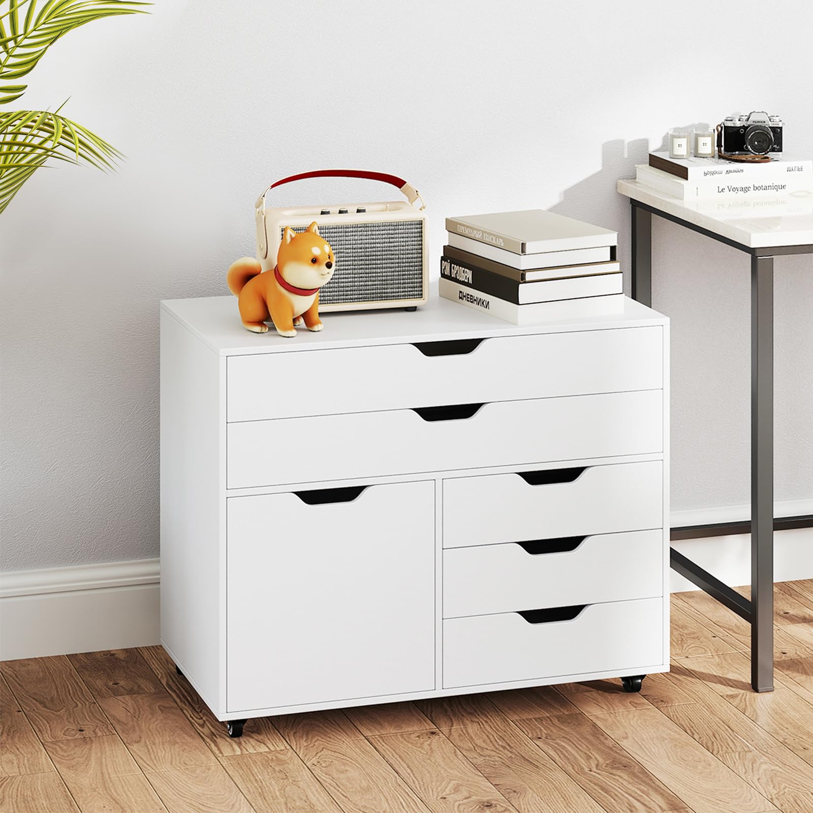 Giantex 2-Drawer Lateral File Cabinet with Wheels - Heavy Duty Mobile Rolling Storage Cabinet for Office, Home & Craft Room - 220 lbs Capacity, Printer Stand & Organization Solution for Documents, Supplies & Stationery