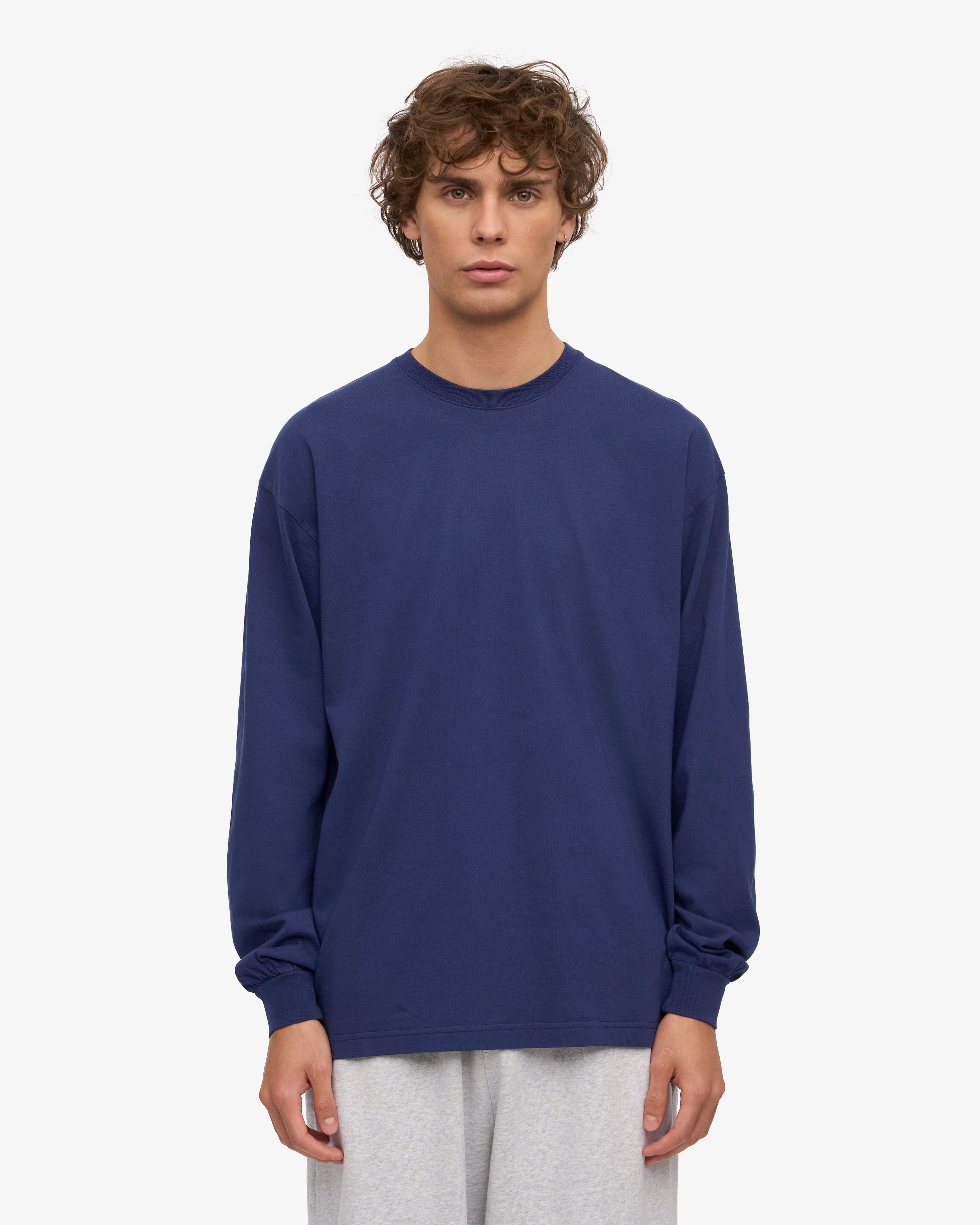 Organic Oversized Long Sleeve T-Shirt for Women - Soft Cotton Crewneck Tee - Marine Blue Casual Shirt - Perfect for Loungewear, Street Style & Layering
