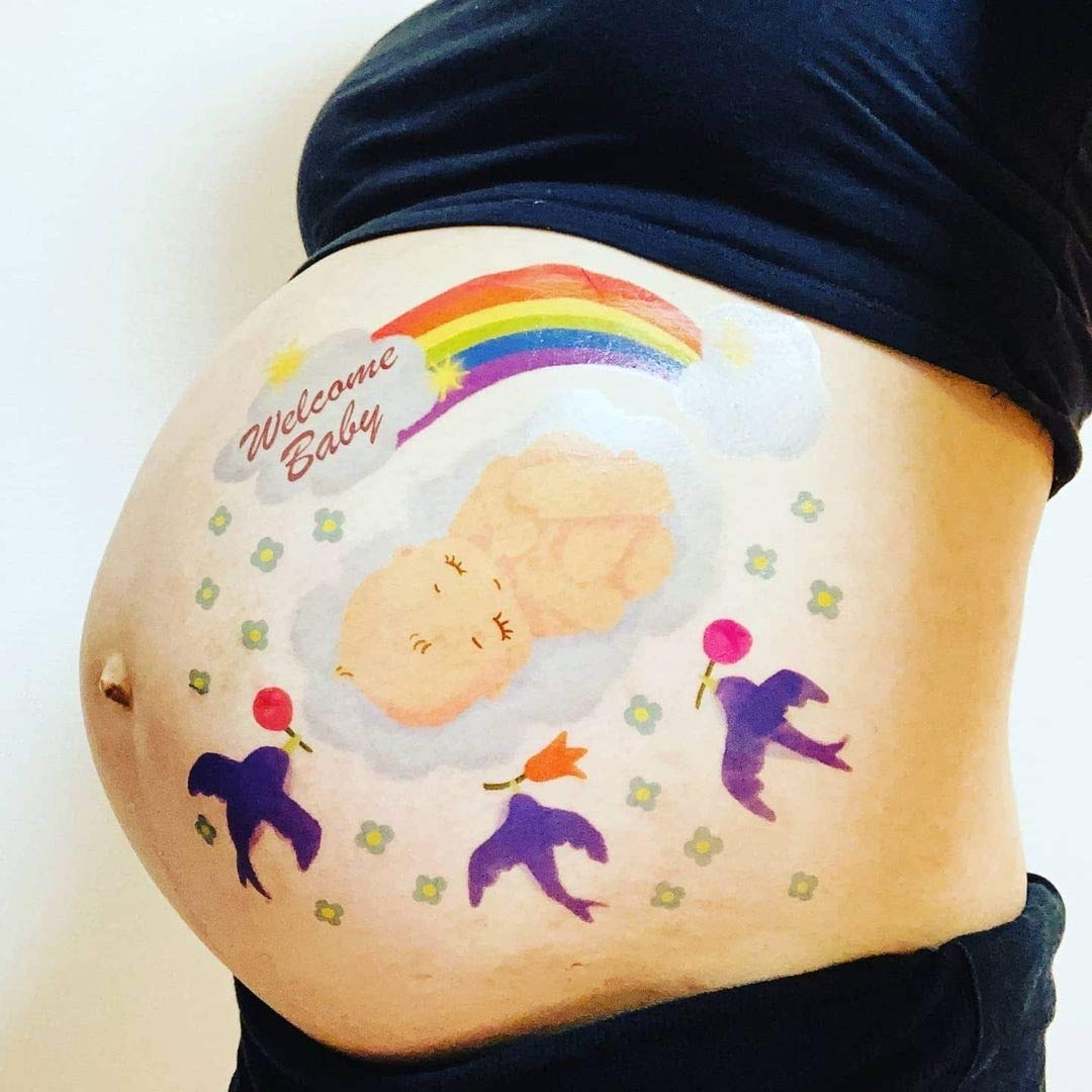 Tuzuru Pregnancy Belly Stickers - Cute Baby Bump Tattoo Stickers & Body Paint for Maternity Photos, Baby Showers & Gender Reveals - Perfect Maternity Gift for Expecting Moms (Style B)