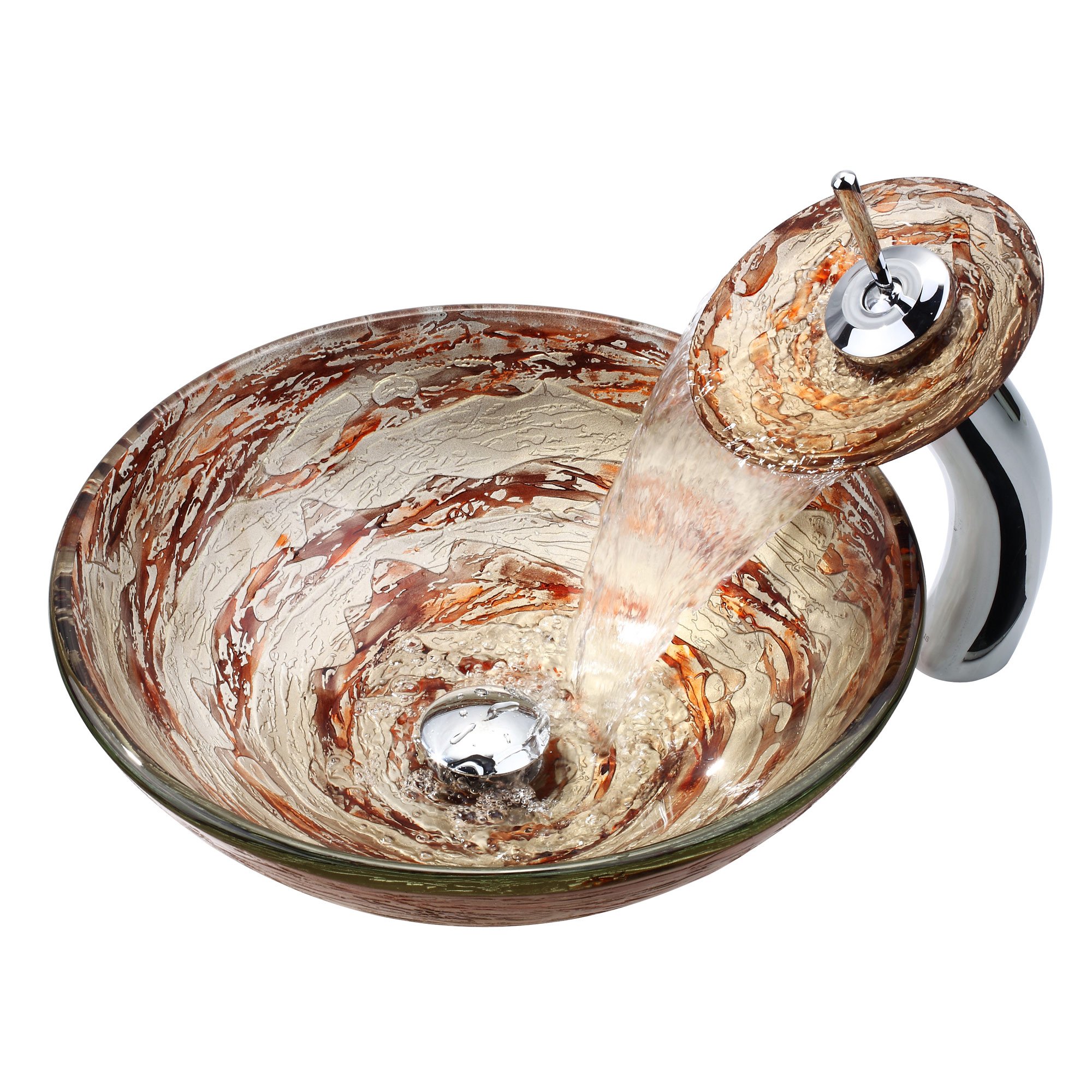 Ares Glass Vessel Bathroom Sink with PU-MR Oil Rubbed Bronze Finish - Modern Above Counter Bathroom Vanity Sink for Luxury Home & Hotel Renovation