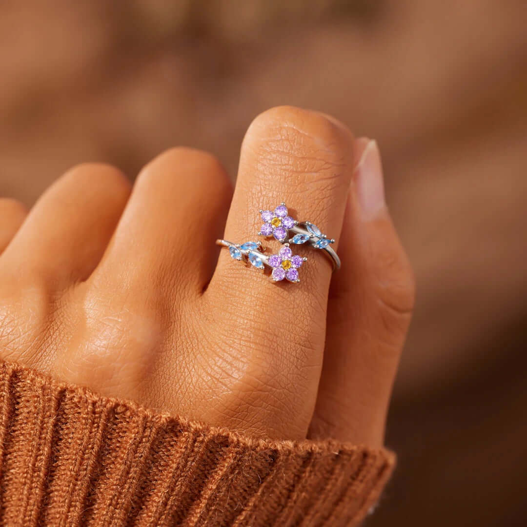 Forget Me Nots Flower Blossom Stacking Rings | YS080 - Dainty Floral Jewelry for Women, Gift for Her, Perfect for Weddings, Anniversaries & Everyday Wear