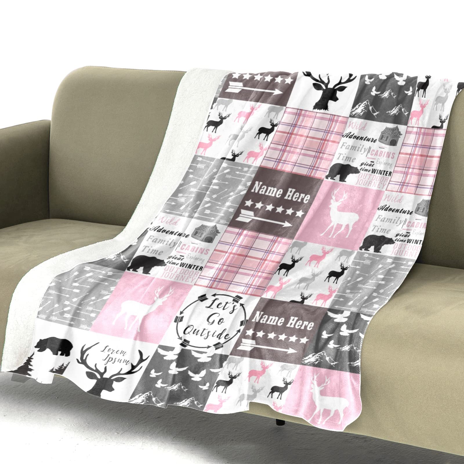 Custom Personalized Baby Blankets for Girls & Boys - Soft Cute Shark & Woodland Animals Design with Name - Perfect Baby Shower, Birthday, Christmas Gift for Newborns (Great for Nursery, Stroller & Photo Shoots)