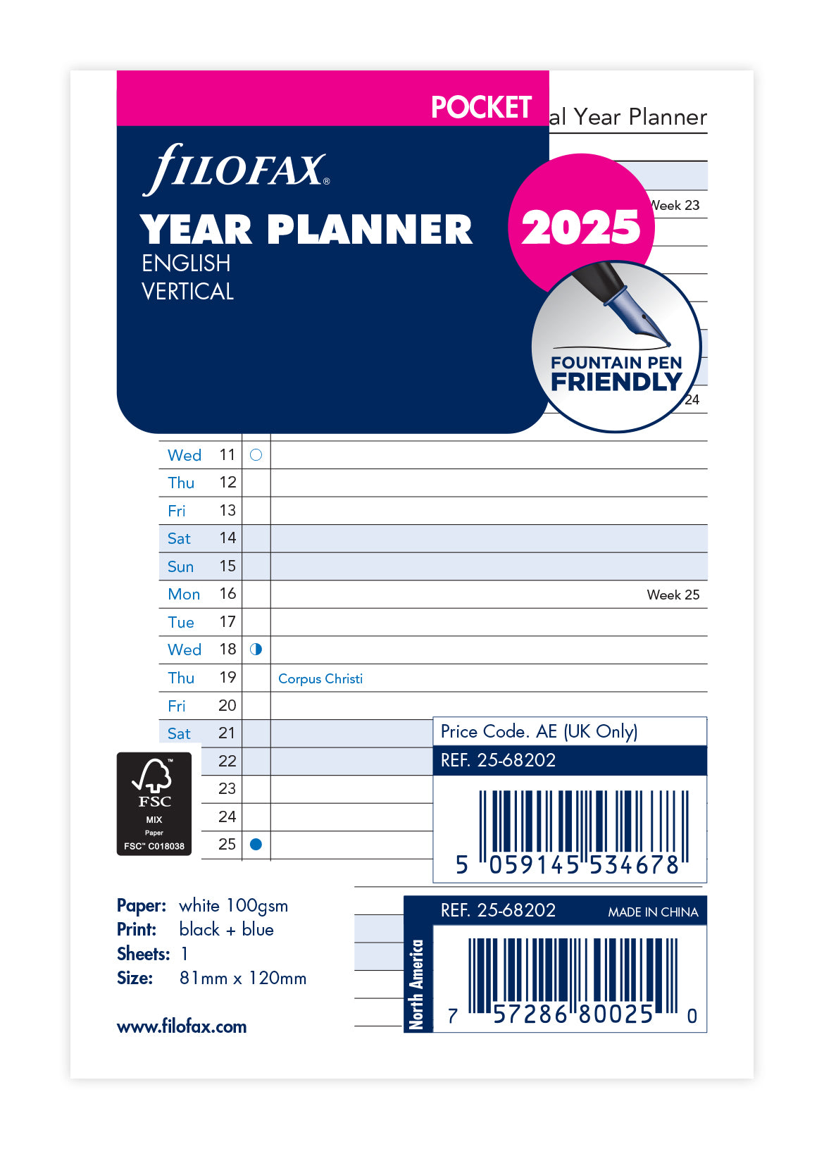 2025 Filafax Pocket Refill Planner - Vertical Format 81mm x 120mm - Perfect for Daily Scheduling, Note Taking & Organization on the Go