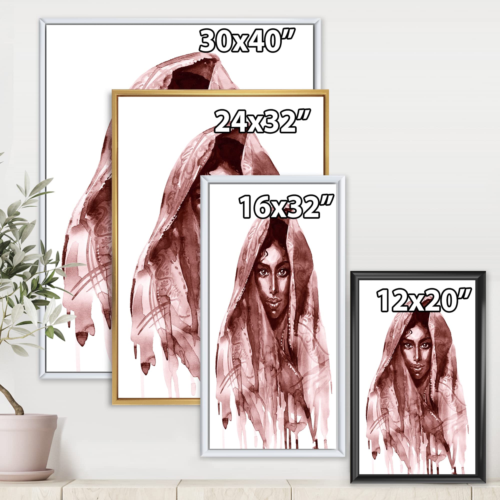DesignQ Monochrome Portrait of Young Indian Woman II - Modern Framed Canvas Wall Art Print for Living Room, Bedroom & Office Decor