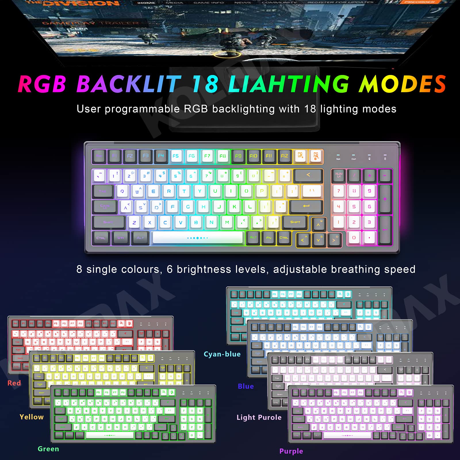 CK98 Wireless Gaming Keyboard and Mouse Combo - Rechargeable RGB Backlit Mechanical Feel Keyboard (98 Keys) & 3200DPI Gaming Mouse for PC/Mac - Grey & White | Perfect for Esports, Streaming & Office Work