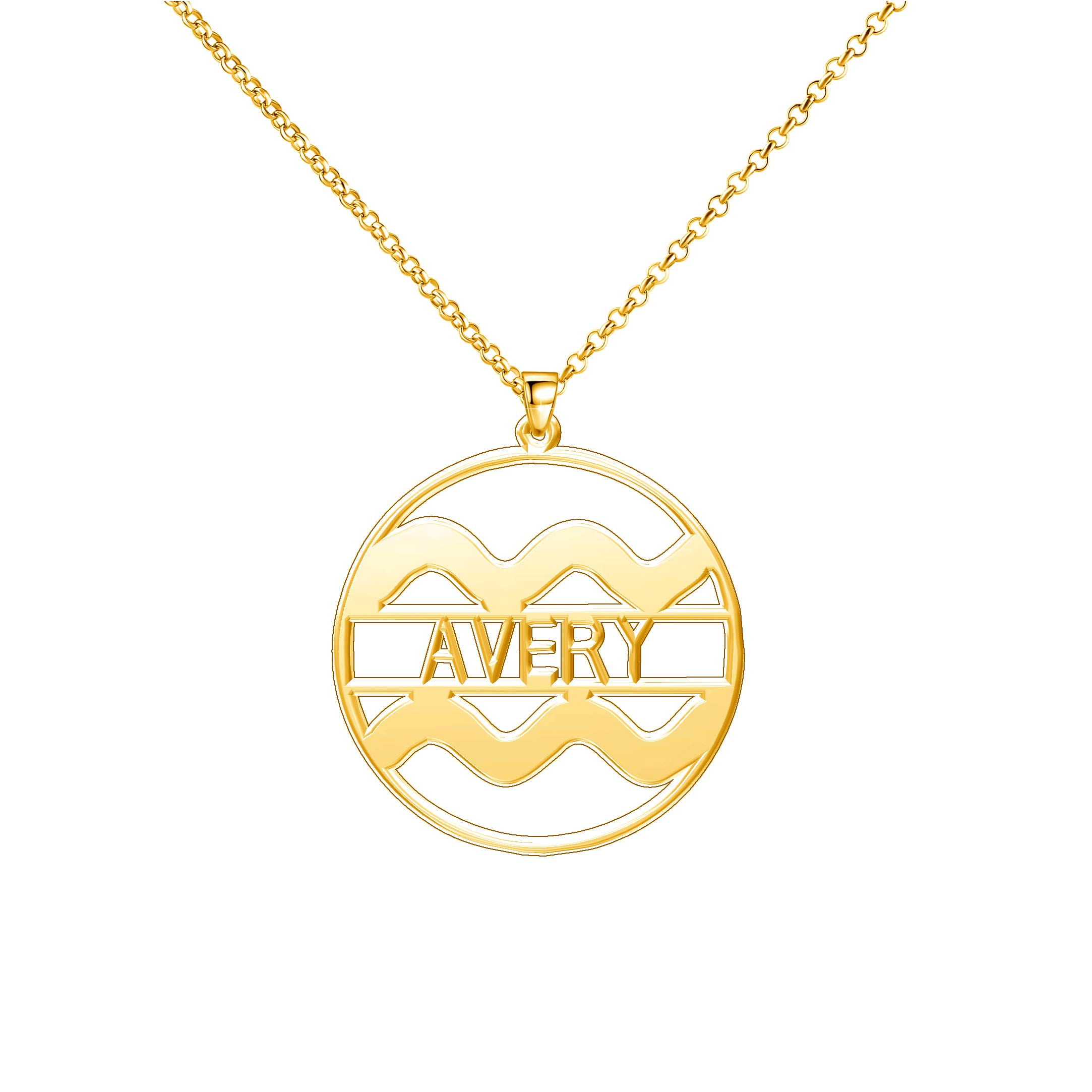 LoEnMe Sterling Silver Aquarius Zodiac Sign Personalized Name Necklace - Custom Engraved Jewelry Gift for Friends, Birthday, Anniversary & Special Occasions