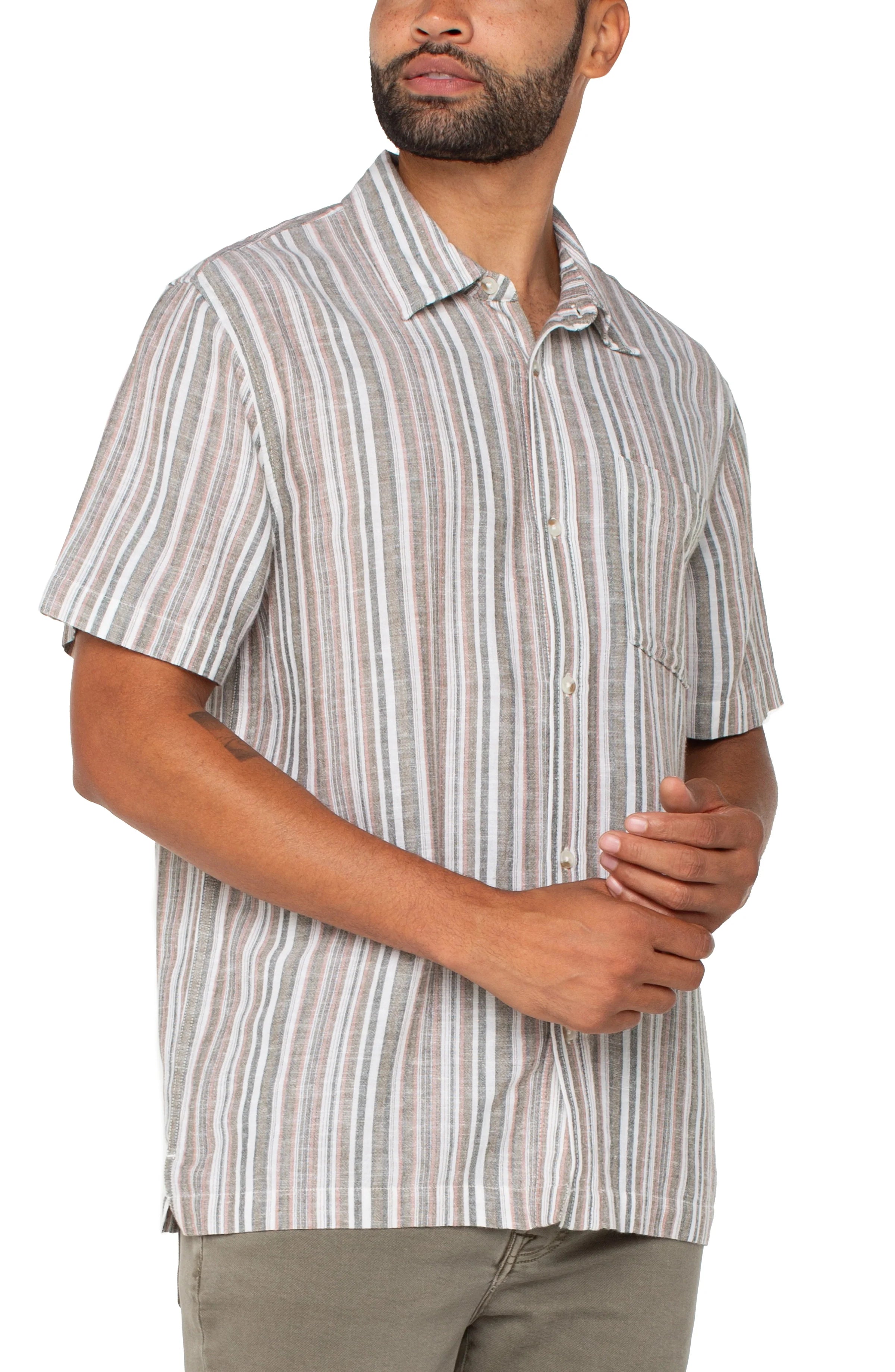 Men's Casual Short Sleeve Button Down Shirt in Sage Green - Perfect for Summer Outings, Beach Vacations and Office Casual Wear