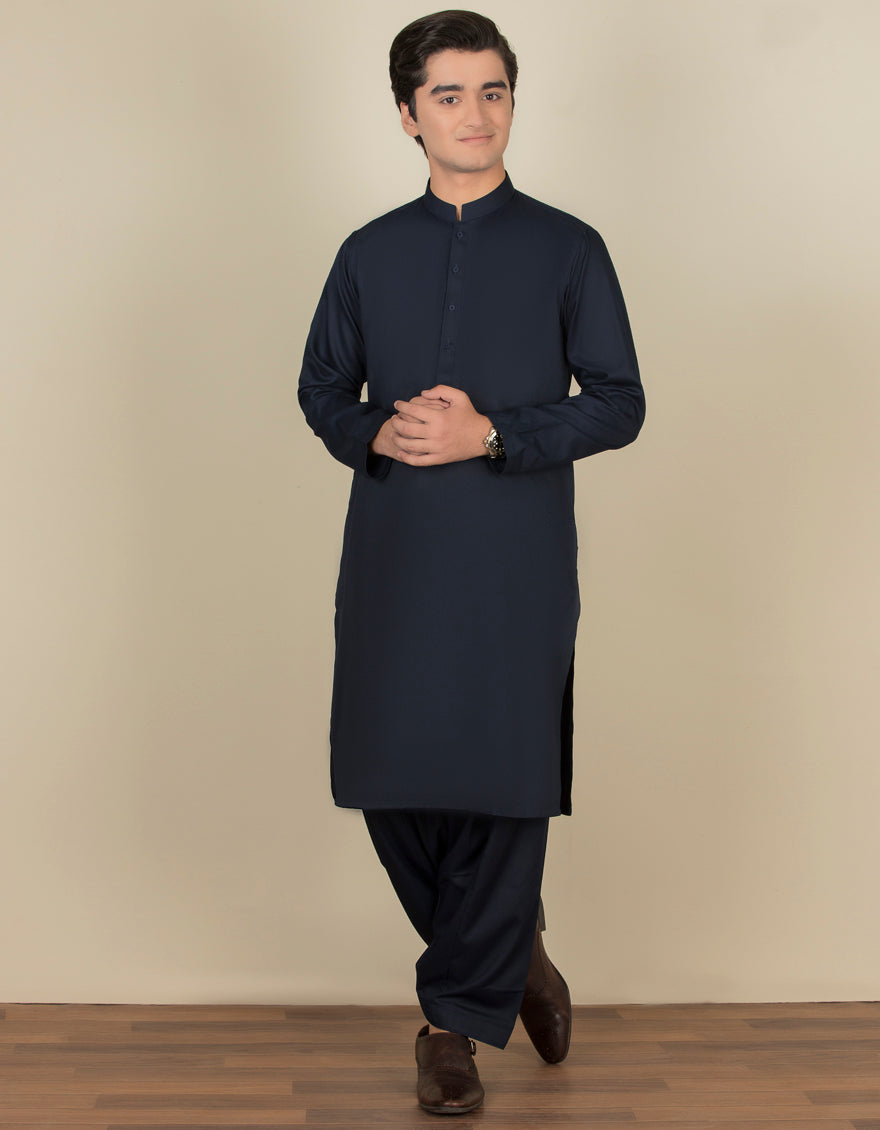 Elegant Navy Blue Blended Shalwar Kameez by J. Junaid Jamshed - Perfect for Weddings, Festivals & Special Occasions