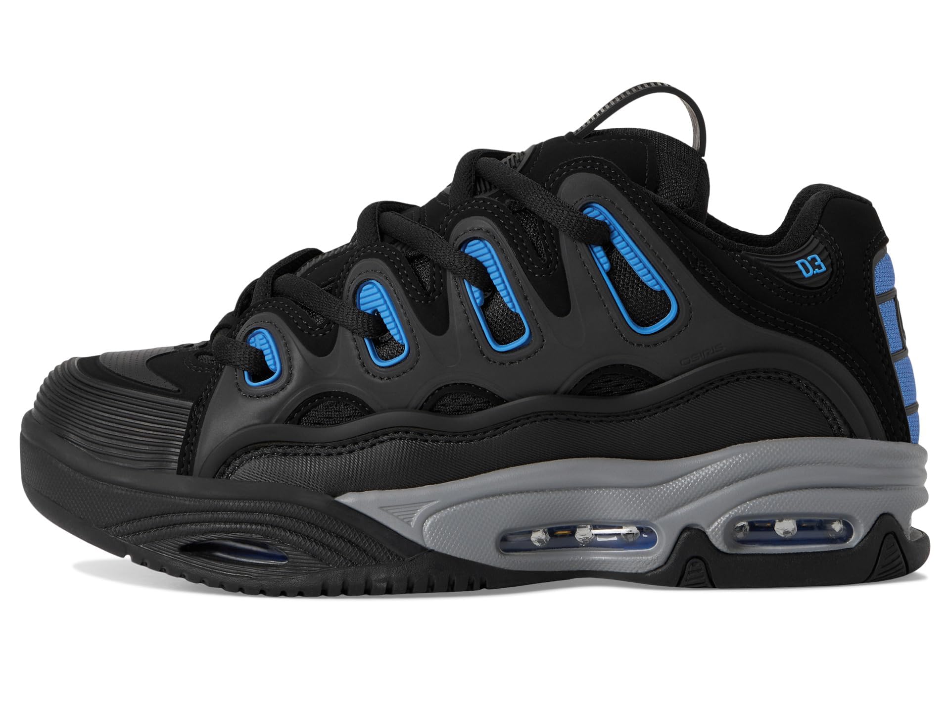 Osiris Men's D3 2001 Skate Shoes - Black/Grey/Blue - Size 10 - High-Performance Skateboarding Shoes for Street & Park Skating